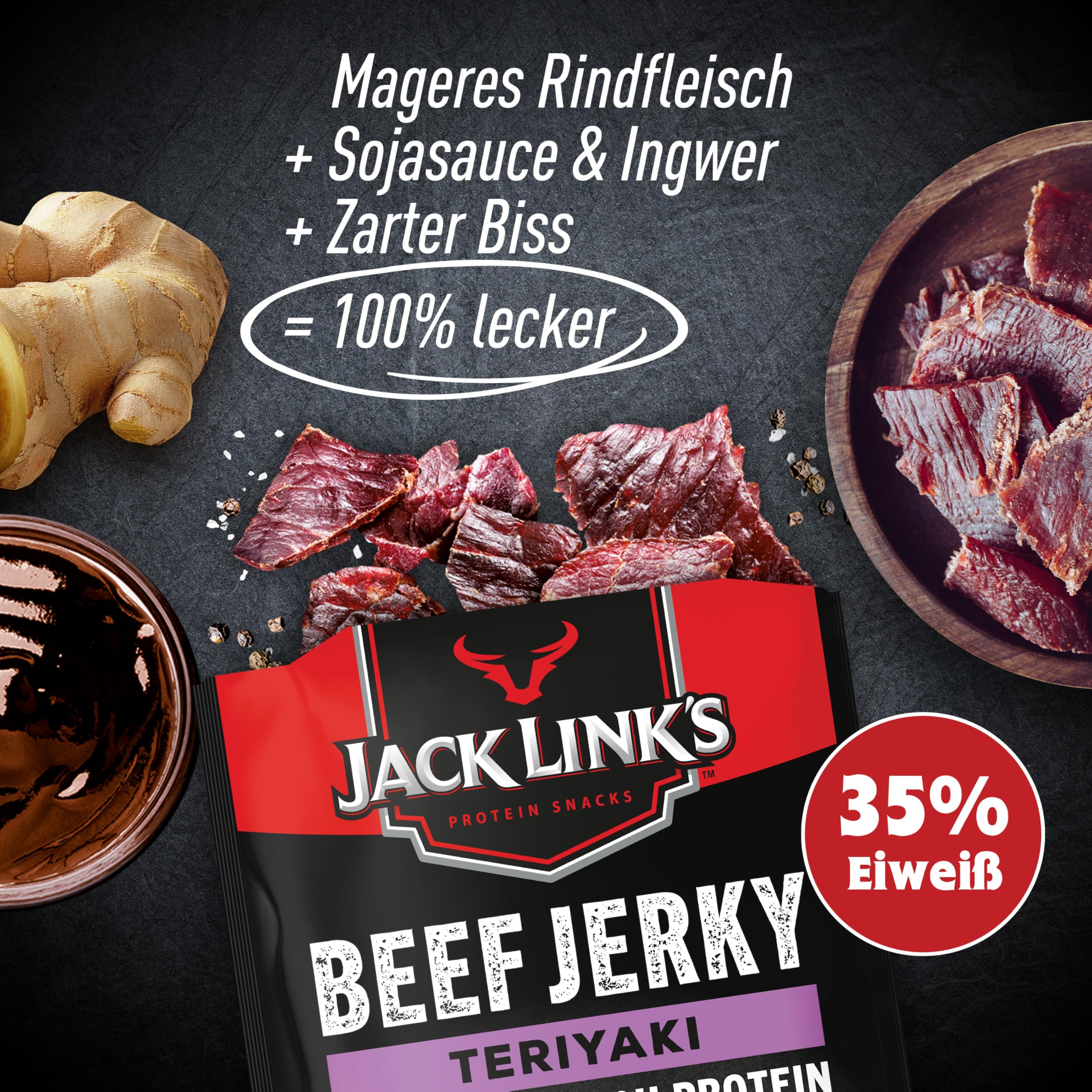 Jack Link's Beef Jerky, Teriyaki Flavour, Multipack of 12 x 25g Bags, High Protein Meat Snack, Made with Premium Beef 7