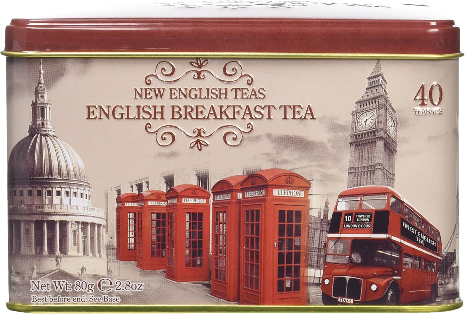 New English Teas Vintage London Tea Tin with 40 English Breakfast Teabags