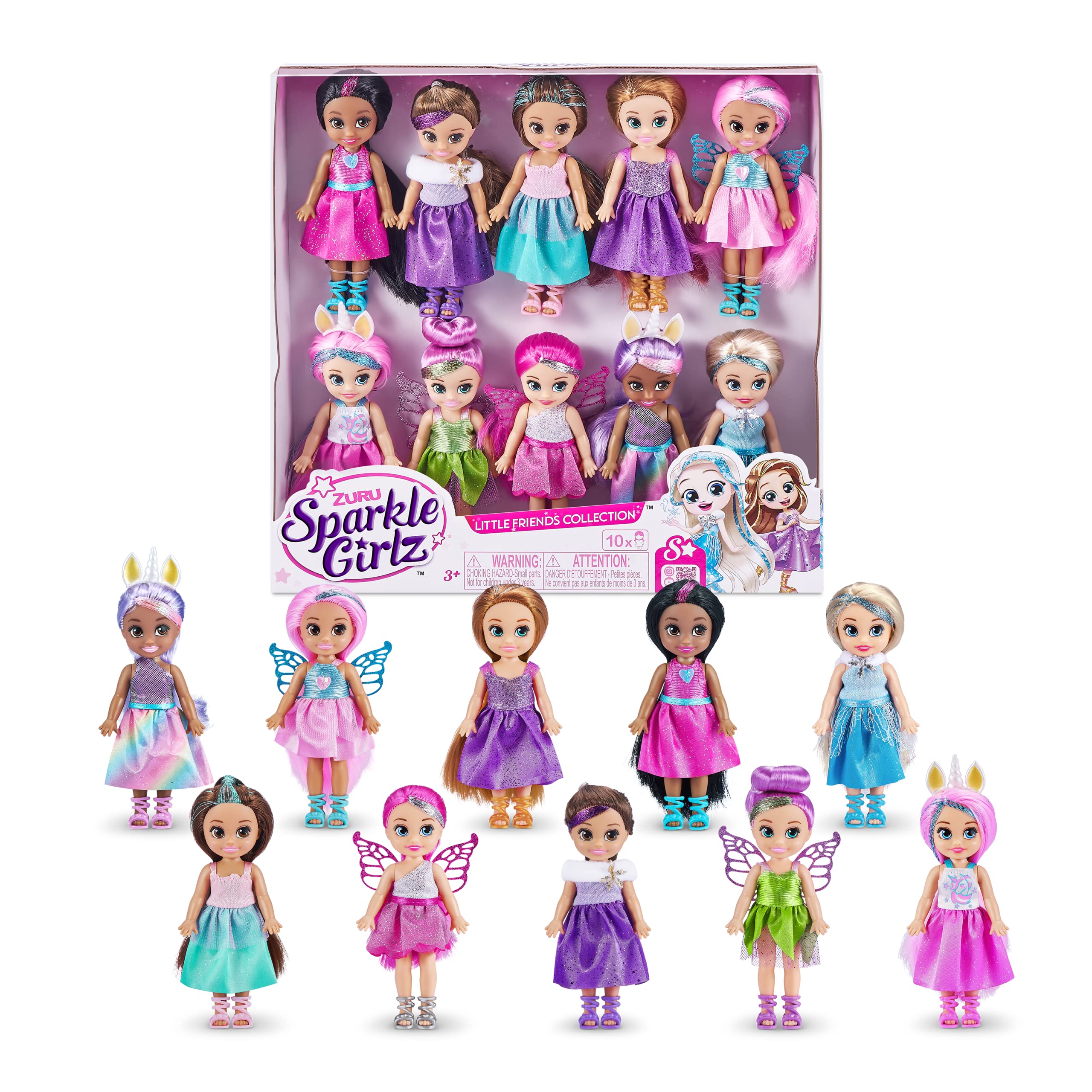 Sparkle Girlz Fantasy Little Friends Set of 10 Dolls - 4.7 Inch Plastic Figures | Interchangeable Outfits 1