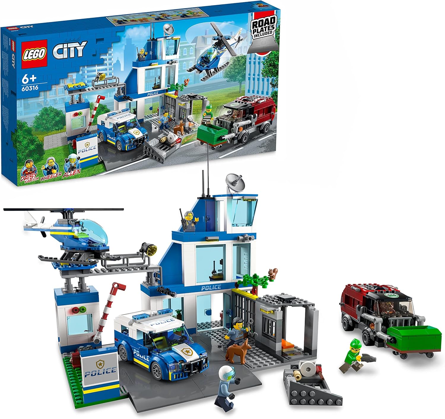 LEGO 60316 City Police Station Playset with Van, Helicopter & Garbage Truck - 668 Pieces