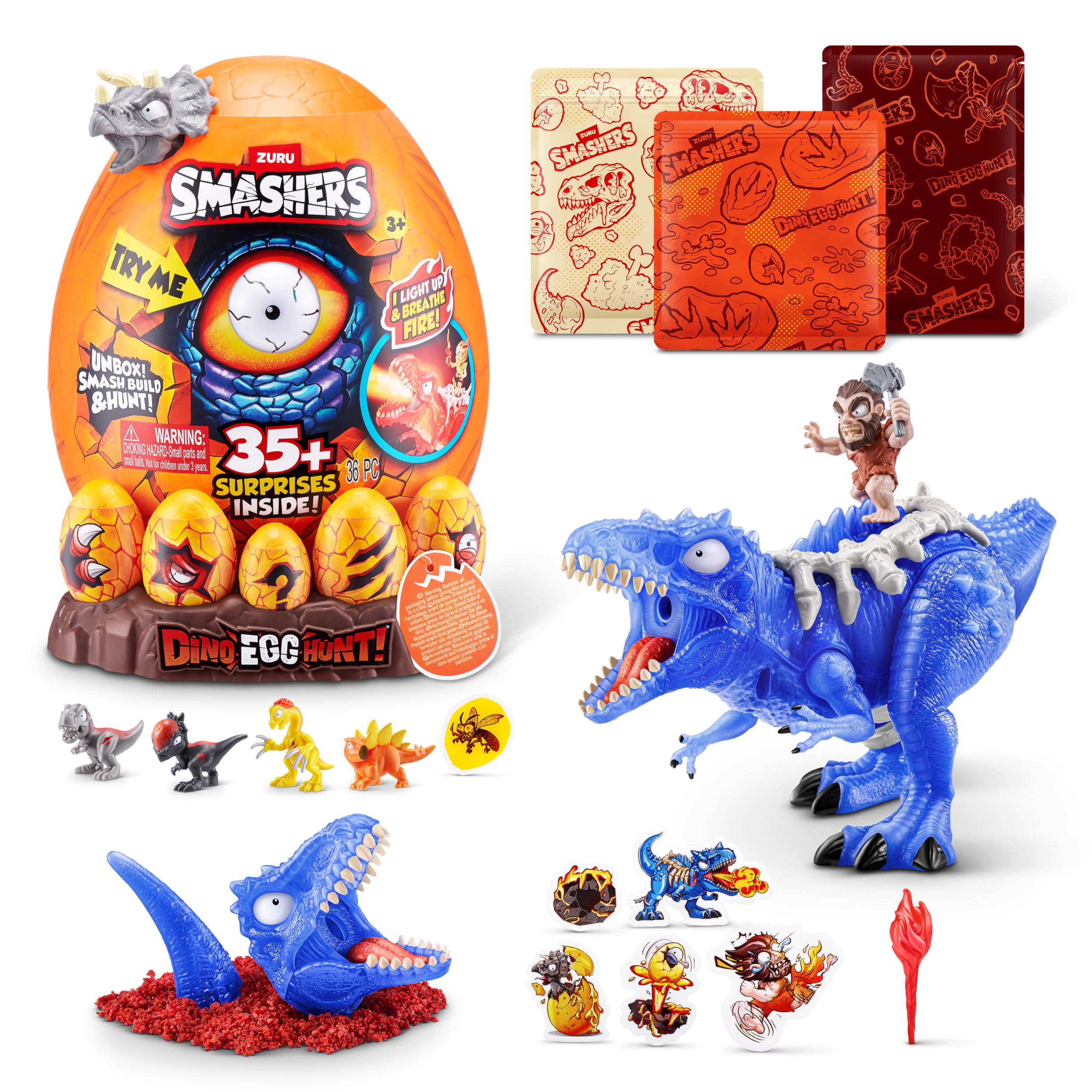 Smashers Dino Egg Hunt - Light-Up Fire Breathing Dinosaur Playset for Ages 3+