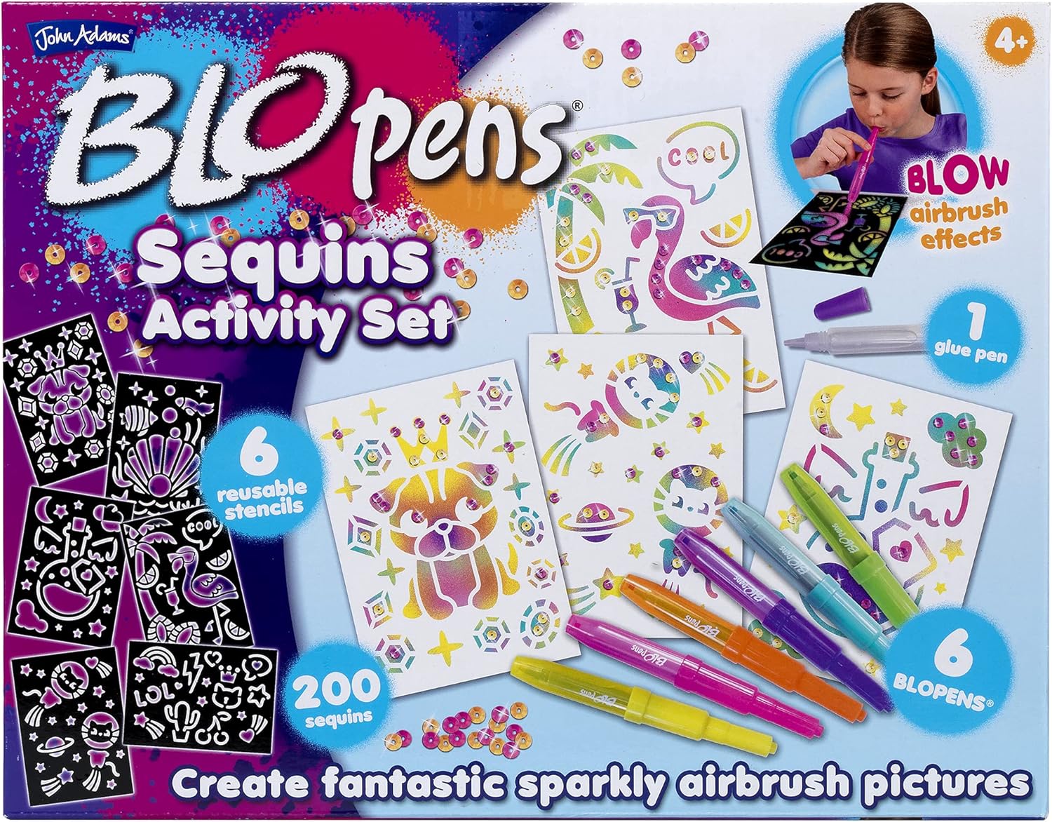 BLOPENS Sequins Activity Set - Sparkle Airbrush Art for Kids 4+ 5