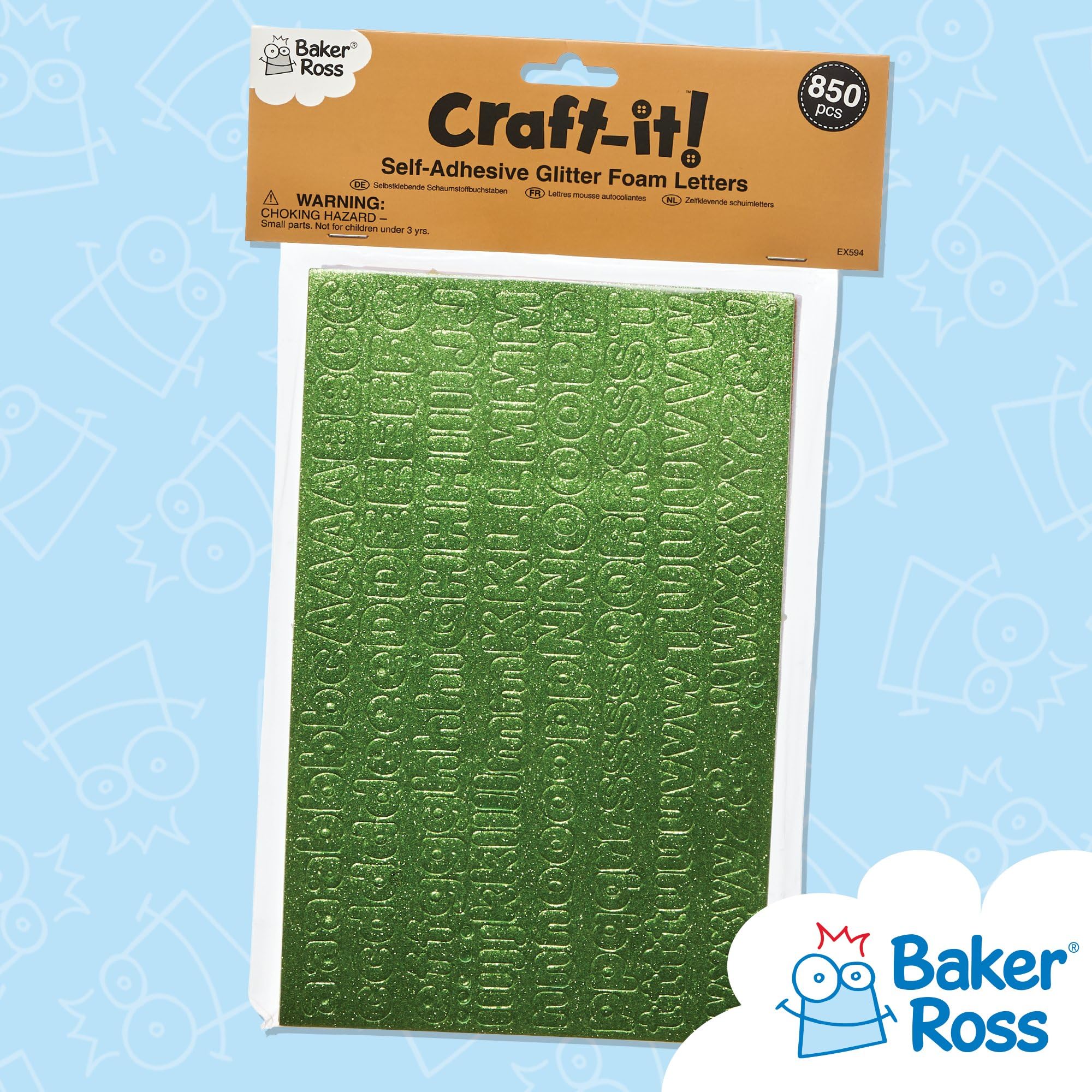 Baker Ross EX594 Glitter Letter Puffy Stickers - 850 Pack Self Adhesive Foam Shapes for Scrapbooking | 1cm-1.5cm 7