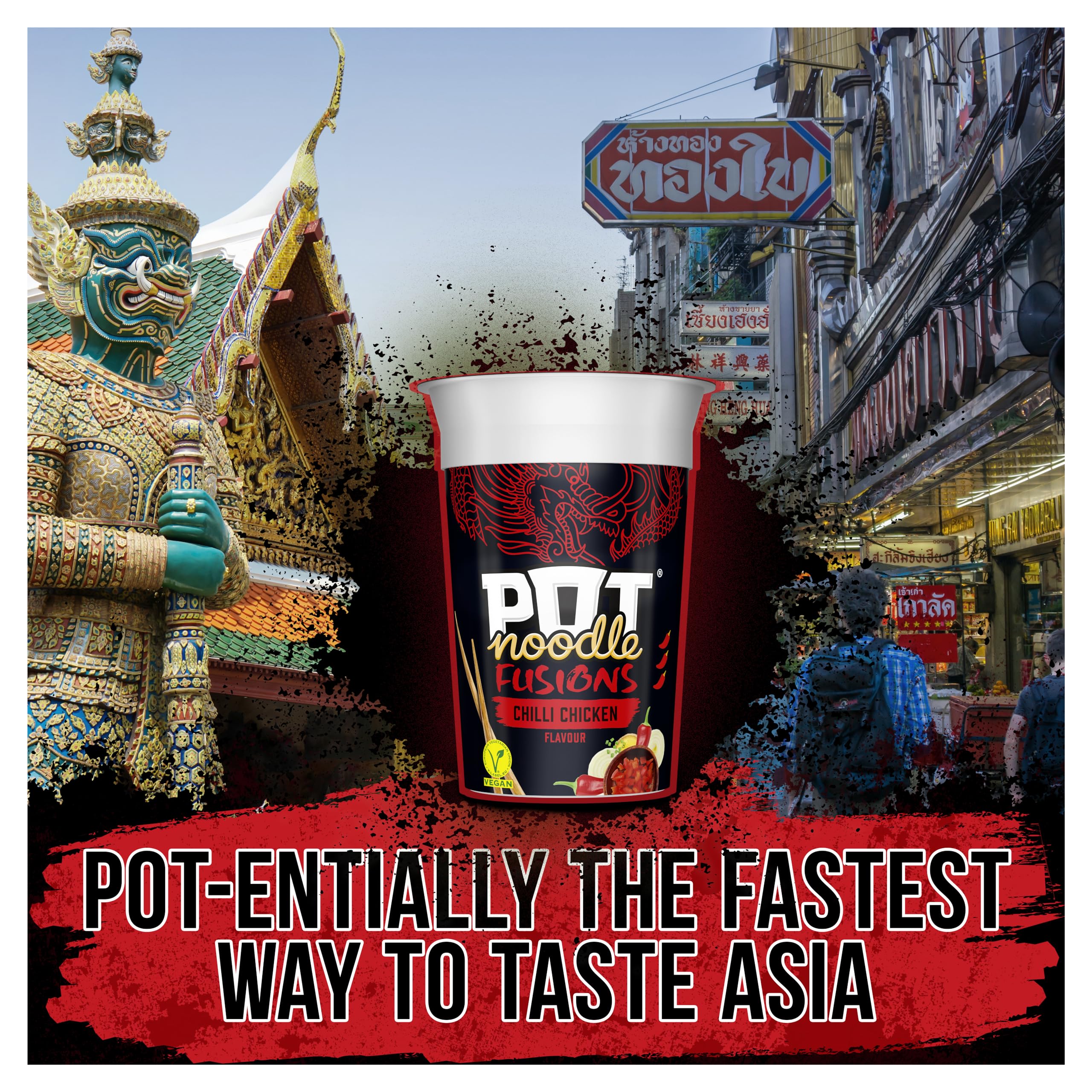 Pot Noodle Fusions Chilli Chicken Instant Vegan Noodles 100g 4