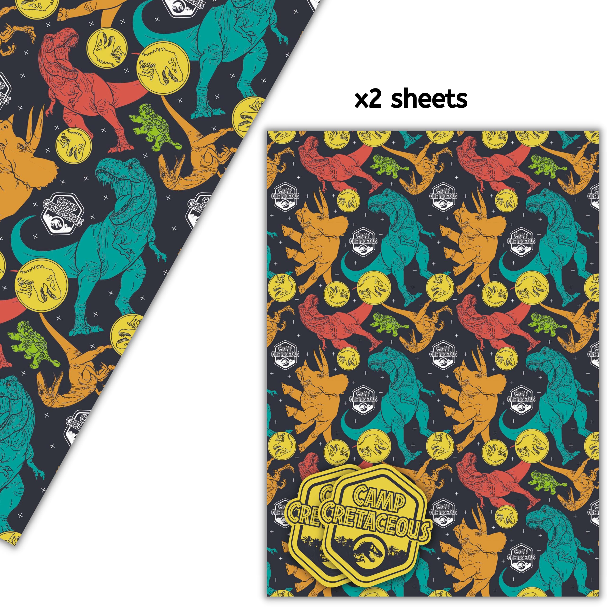 Danilo Promotions LTD Jurassic World Wrapping Paper - 2 Sheets & 2 Tags | High Gloss