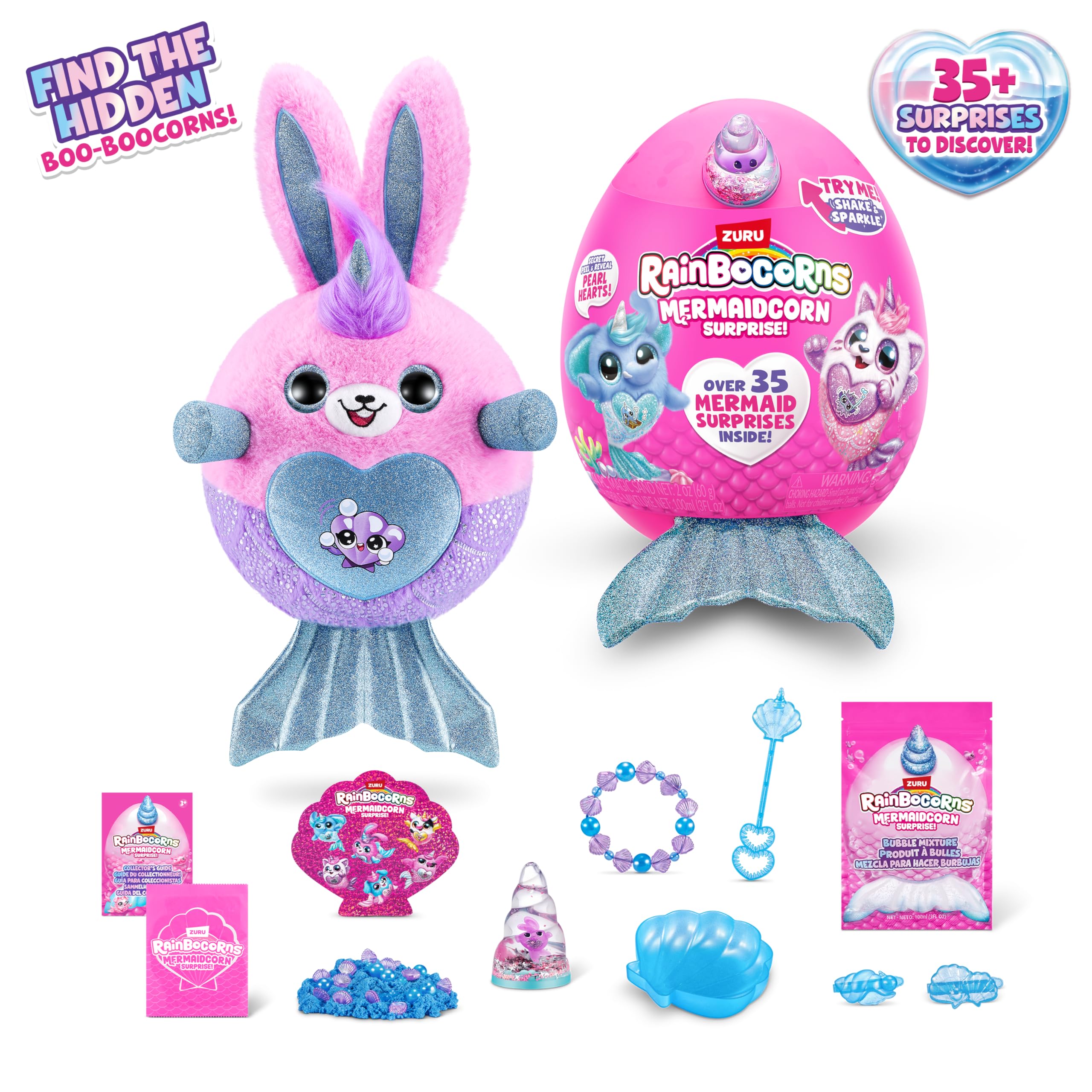 Rainbocorns Mermaidcorn Series 7 Coral the Bunny - Collectible Plush with Glittery Tail & Water Globe Horn 6