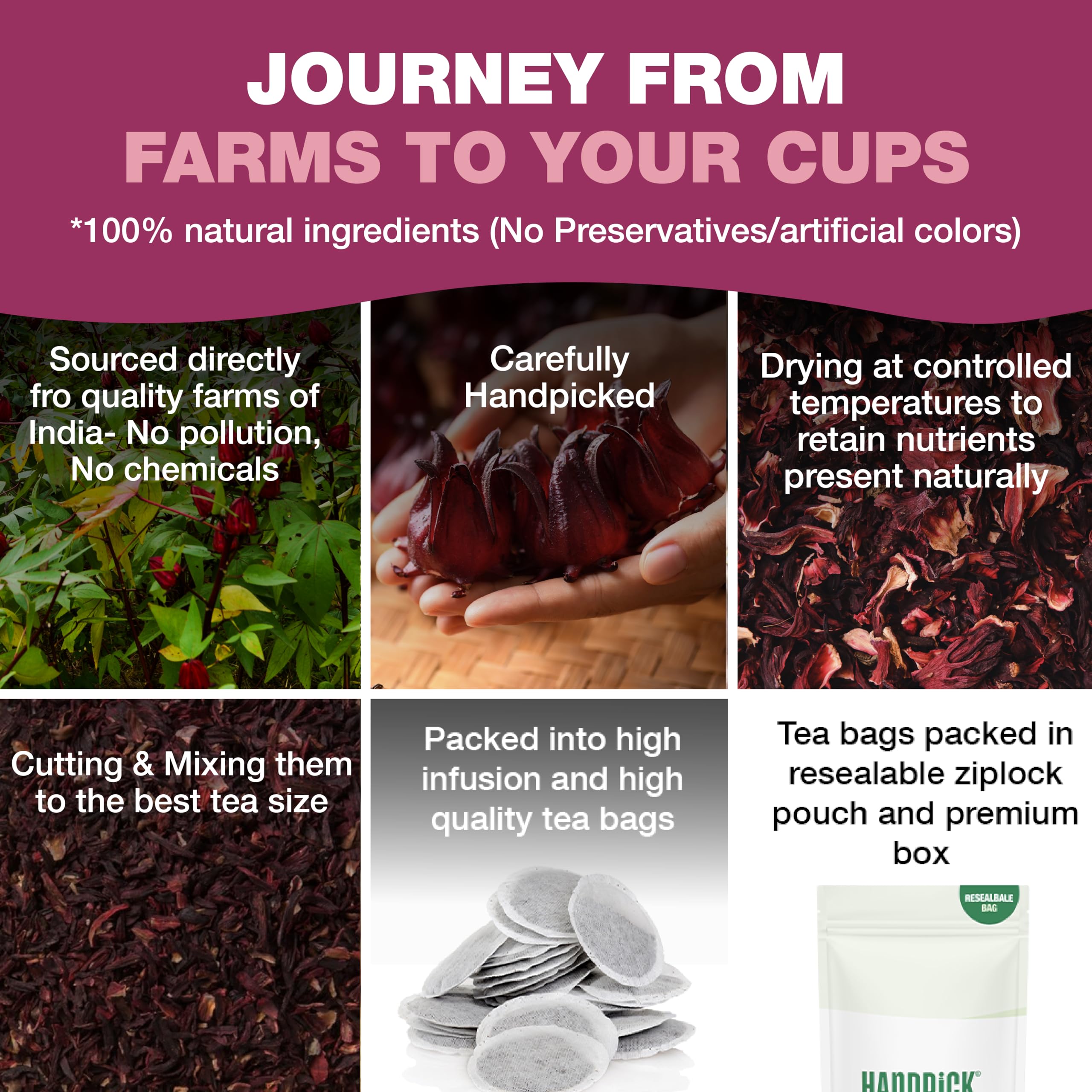HANDPICK Hibiscus Tea Bags - 100 Count | 100% Pure Herbal Tea | Brew Hot or Iced | Carbon-Neutral & Plastic-Neutral 9
