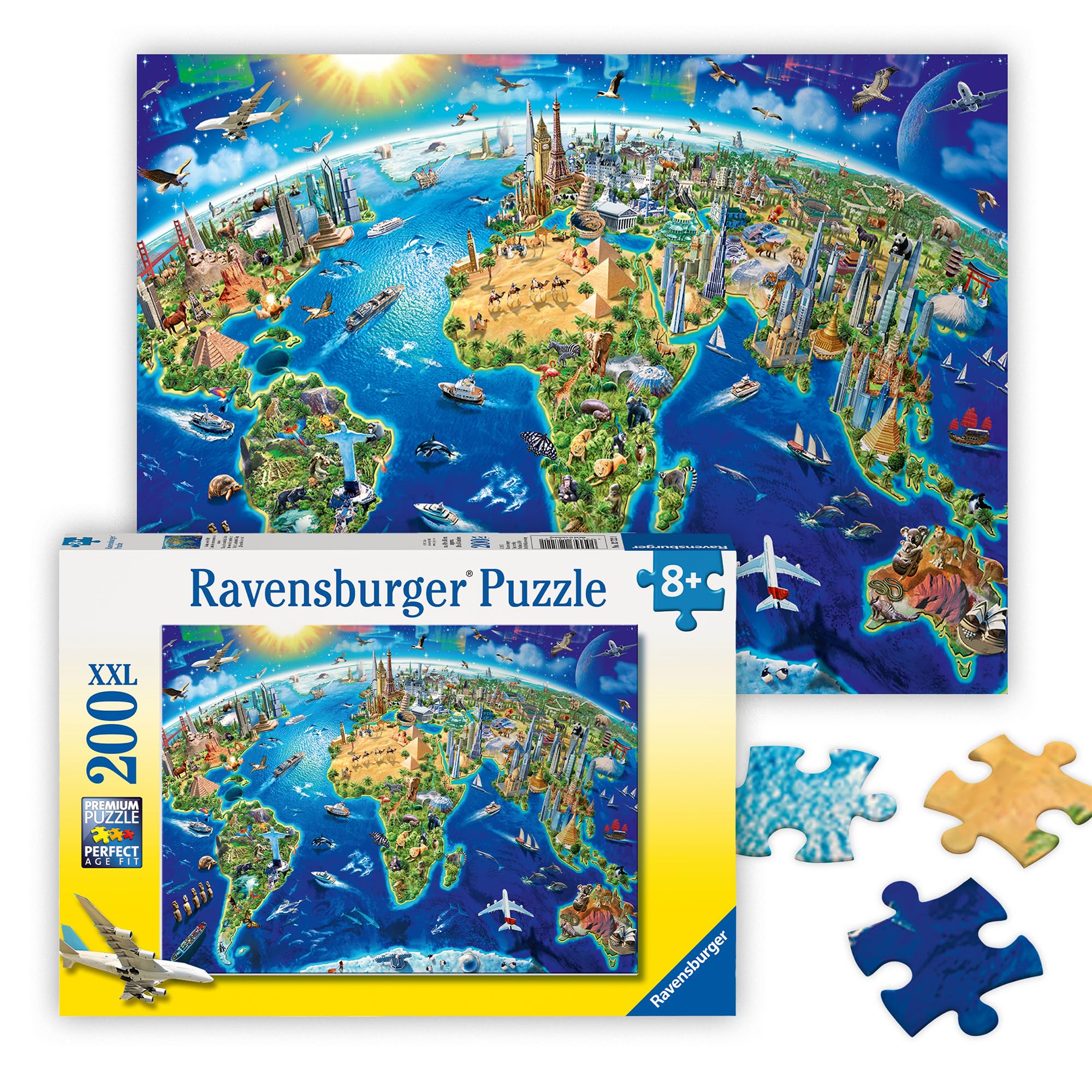 Ravensburger World Landmarks Map 200 Piece Jigsaw Puzzle - XXL Large Pieces for Kids 8 Years Up 11