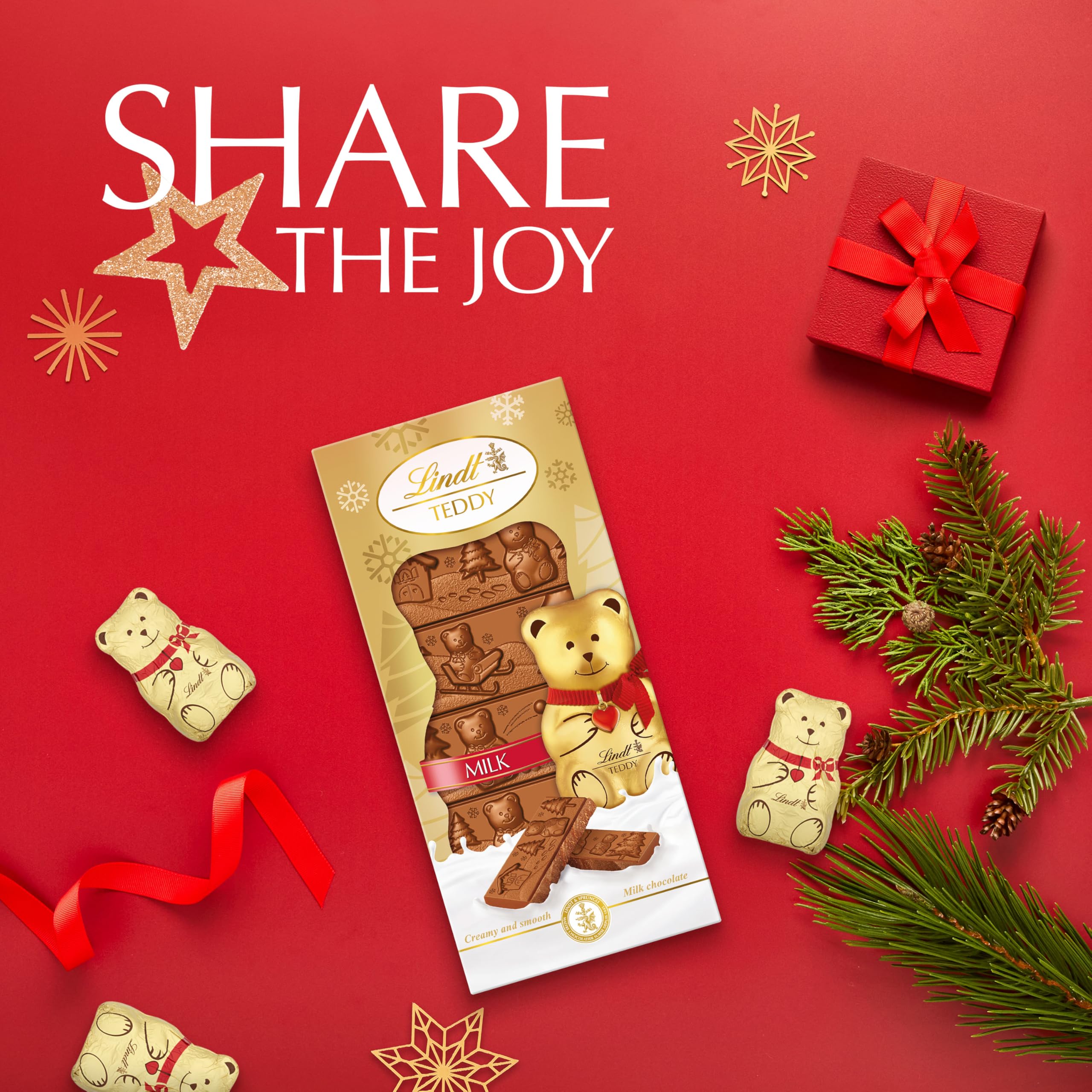 Lindt Teddy Milk Chocolate Bar – 120g – Christmas Gift, Milk Chocolate with Gold Wrapping 4