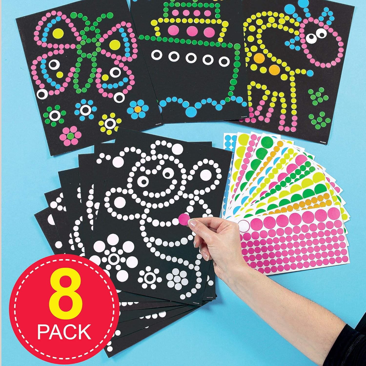 Baker Ross Dotty Sticker Art - Pack of 8 Windmill Craft Kits for Kids, Vinyl Sticker Sheets & Blank Pinwheels, 39cm 4