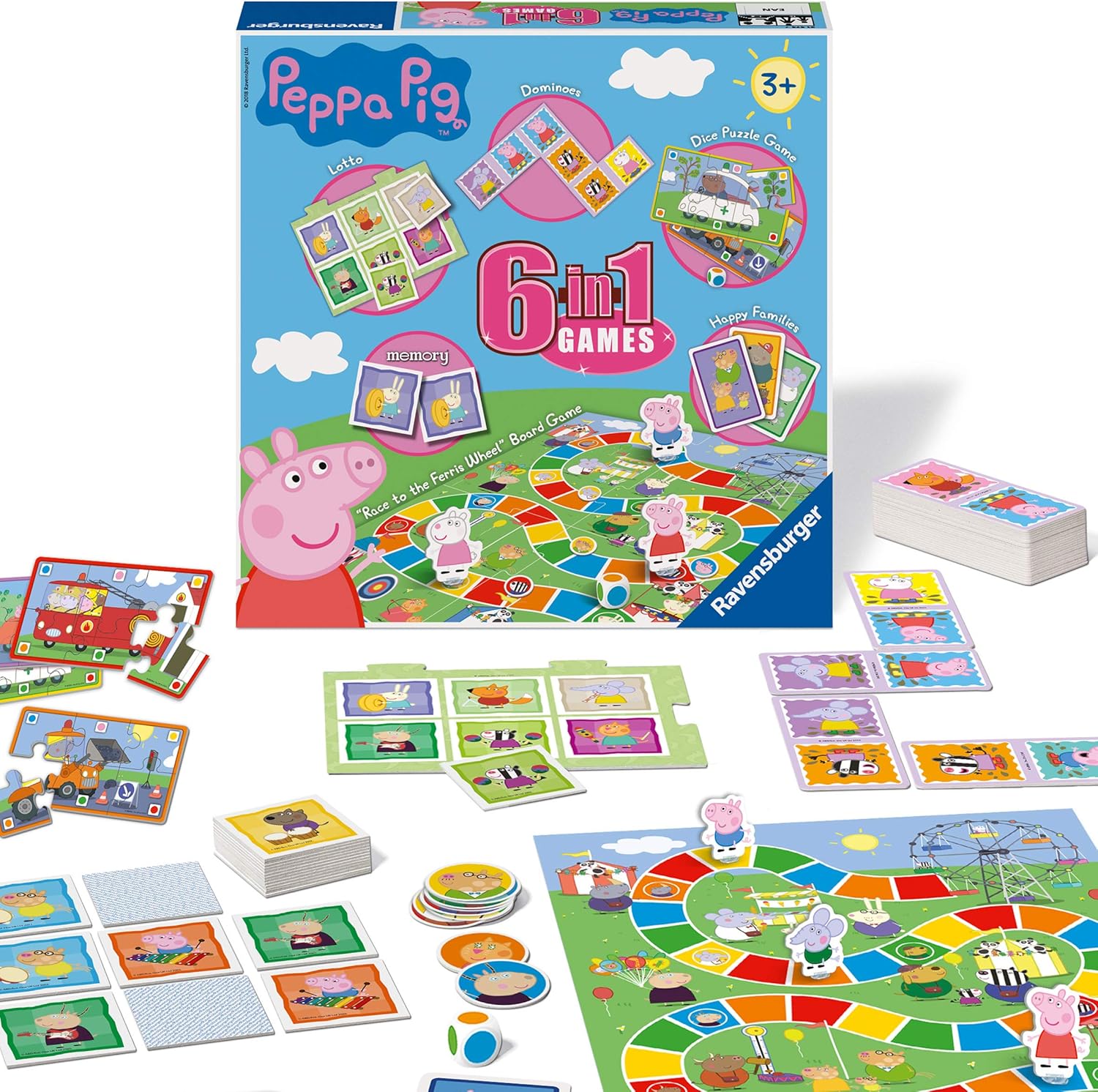 Ravensburger Peppa Pig 6-in-1 Games Compendium - Board, Card & Dice Games for Kids 3+