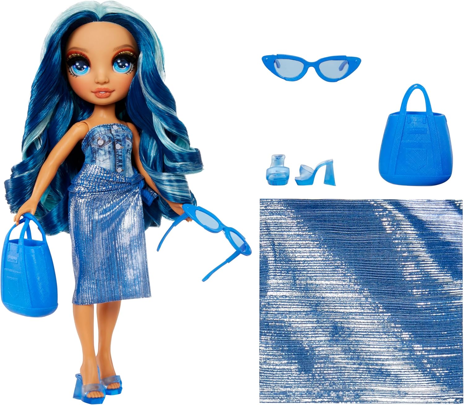 Rainbow High Swim & Style - Skyler (Blue) - 28 cm Doll with Shimmery Wrap 7