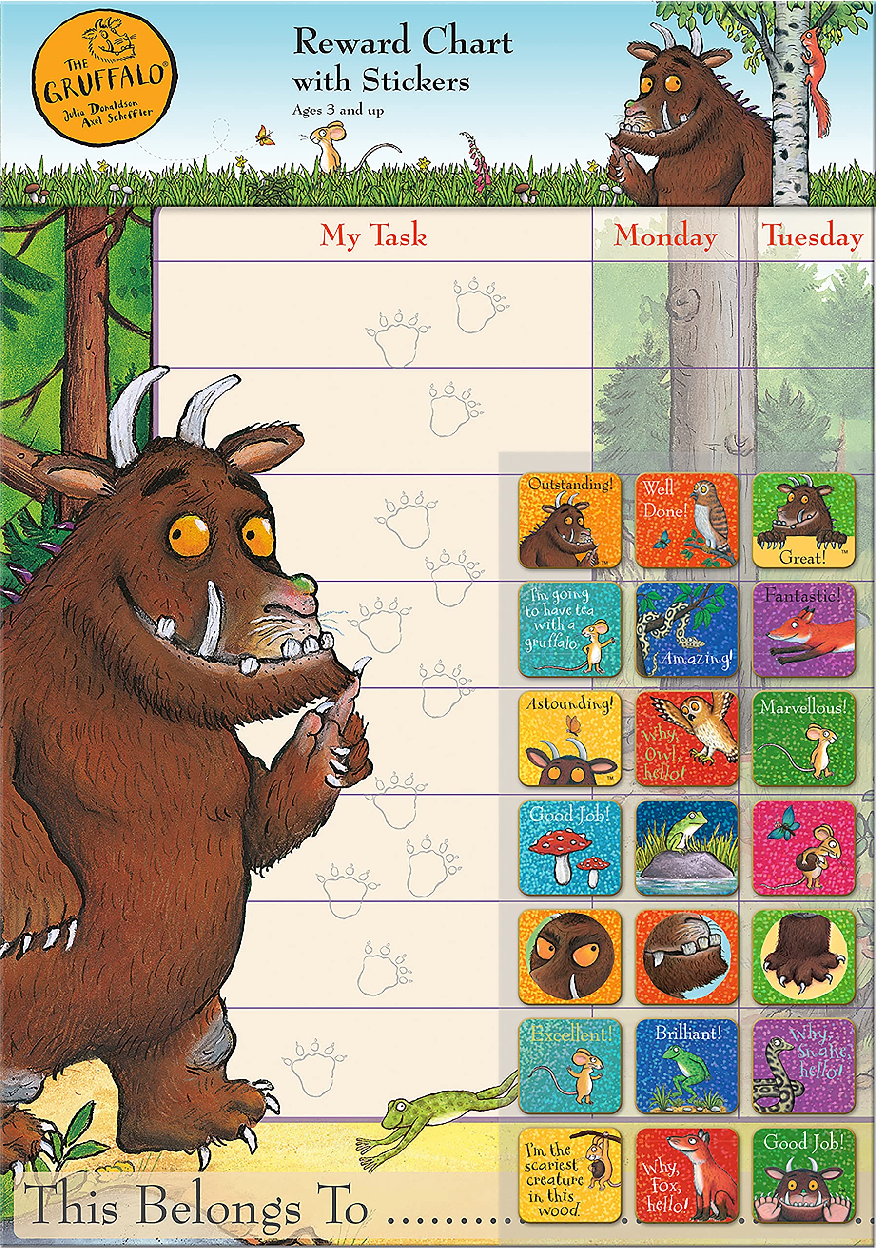 Paper Projects The Gruffalo Reward Chart with Reusable Sparkly Stickers | Multicolor | 29.7cm x 42cm