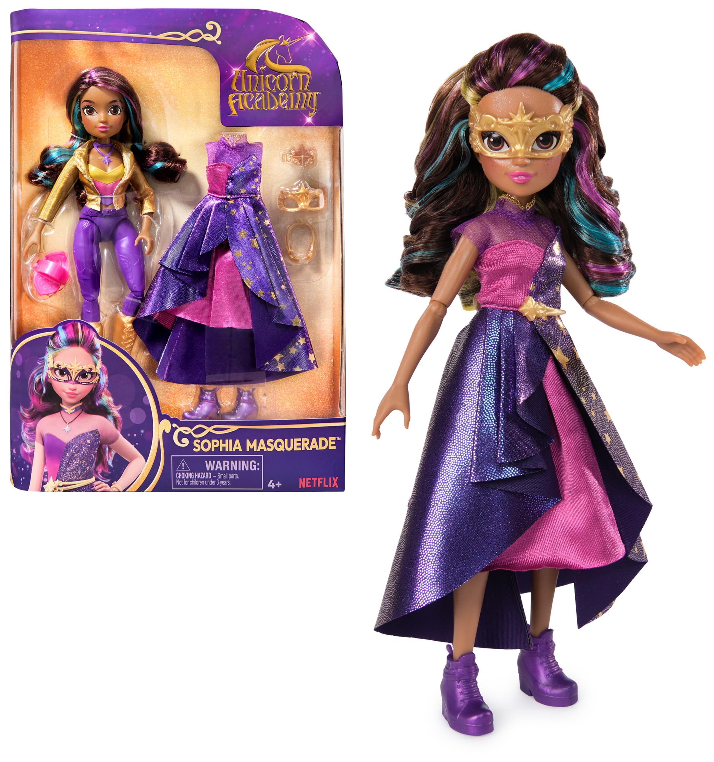 Unicorn Academy Sophia Deluxe Masquerade Ball Doll - 24.1cm | 9 Accessories | Rainbow Hair 1