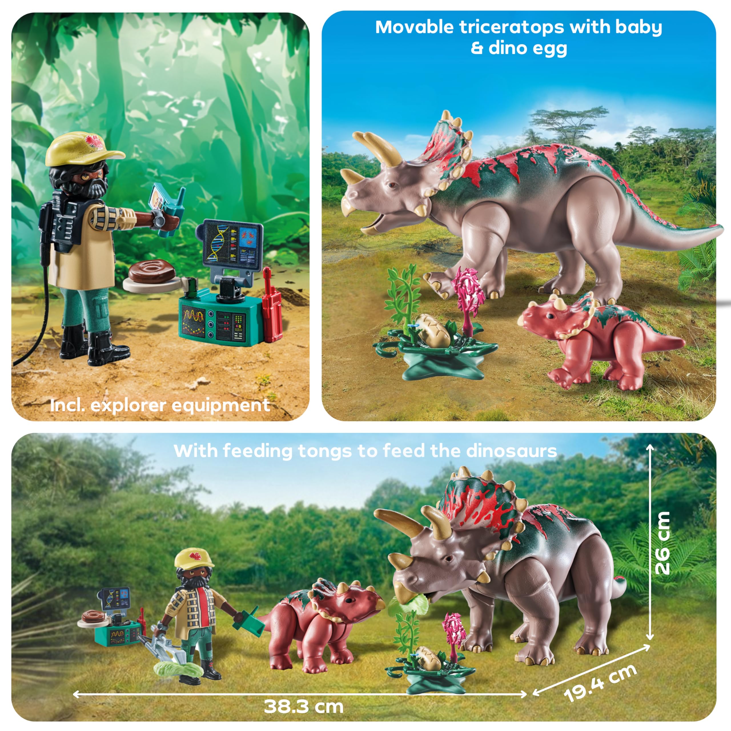 Playmobil Dinos Triceratops with Baby Playset - Educational Dinosaur Action Figures for Kids 6
