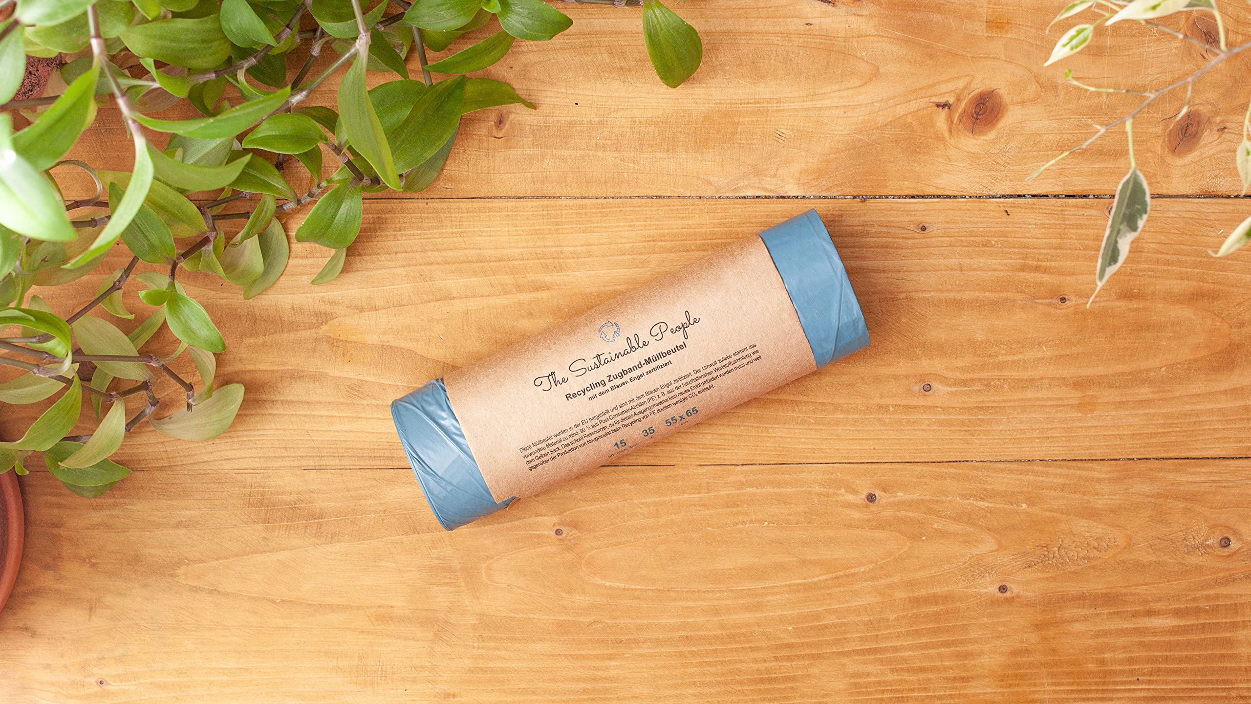 TSP Recycling Drawstring Bin Liners 35 L – 15-Pack, Made from 90%+ Post-Consumer Recycled Plastic, Blue Angel Certified 5