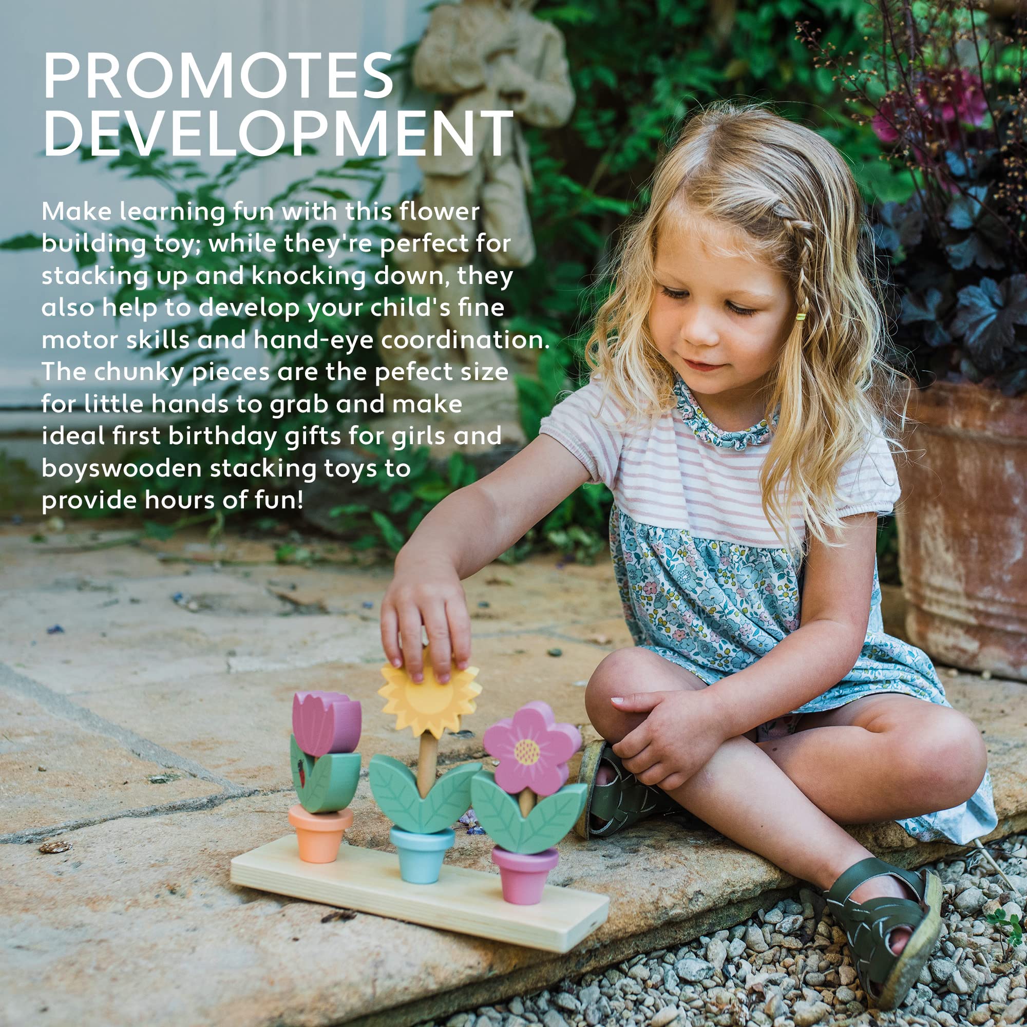 Orange Tree Toys Wooden Flower Pots - Garden Building Stacking Cups for 18 Months+ 6