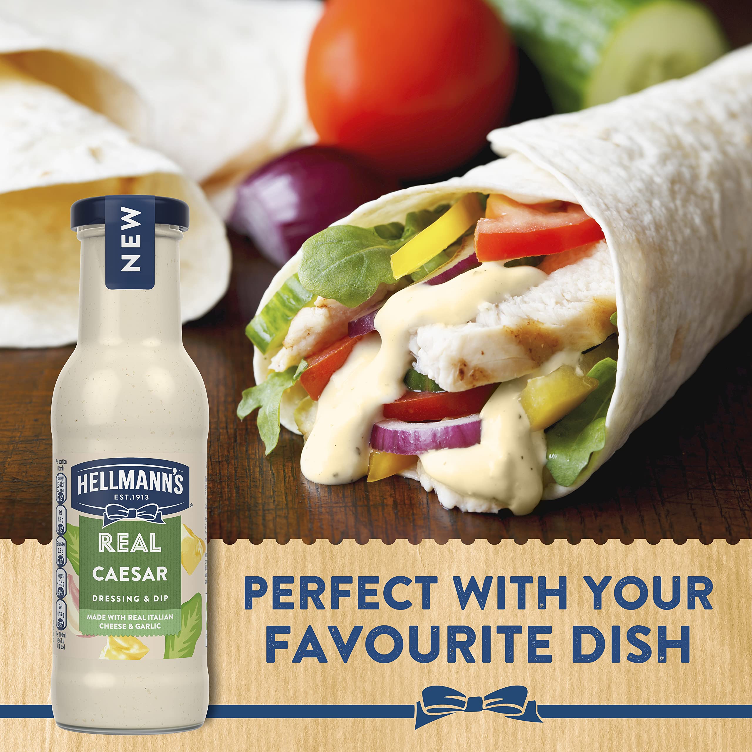 Hellmann's Real Caesar Salad Dressing & Dip - Creamy Tangy Dressing with Italian Cheese & Garlic, 460g 8