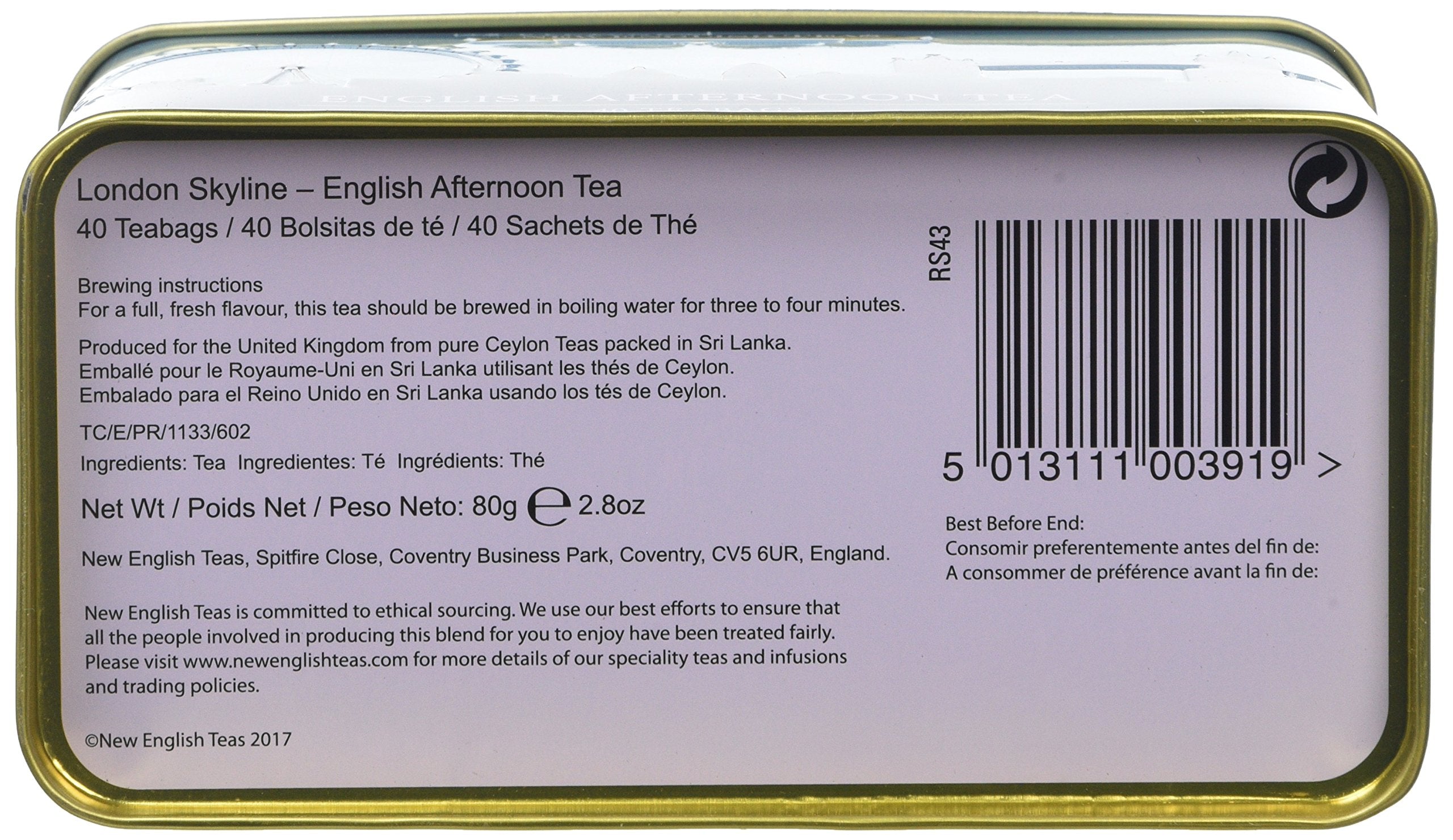 New English Teas London Skyline Tea Caddy with 40 English Breakfast Teabags 3