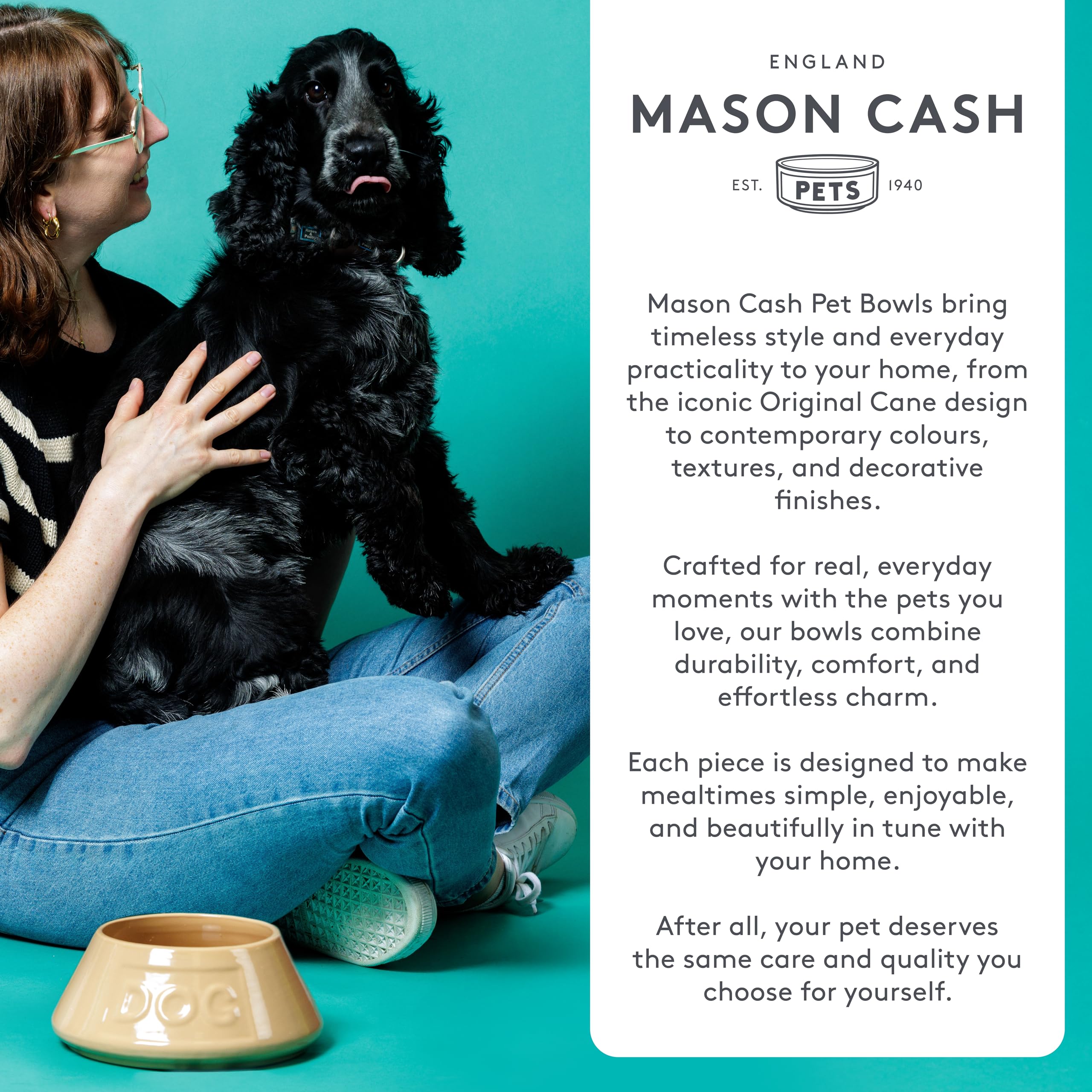 Mason Cash Cane Lettered Dog Water Bowl - 2.4L Capacity | Heavy Stoneware | Dishwasher Safe 4