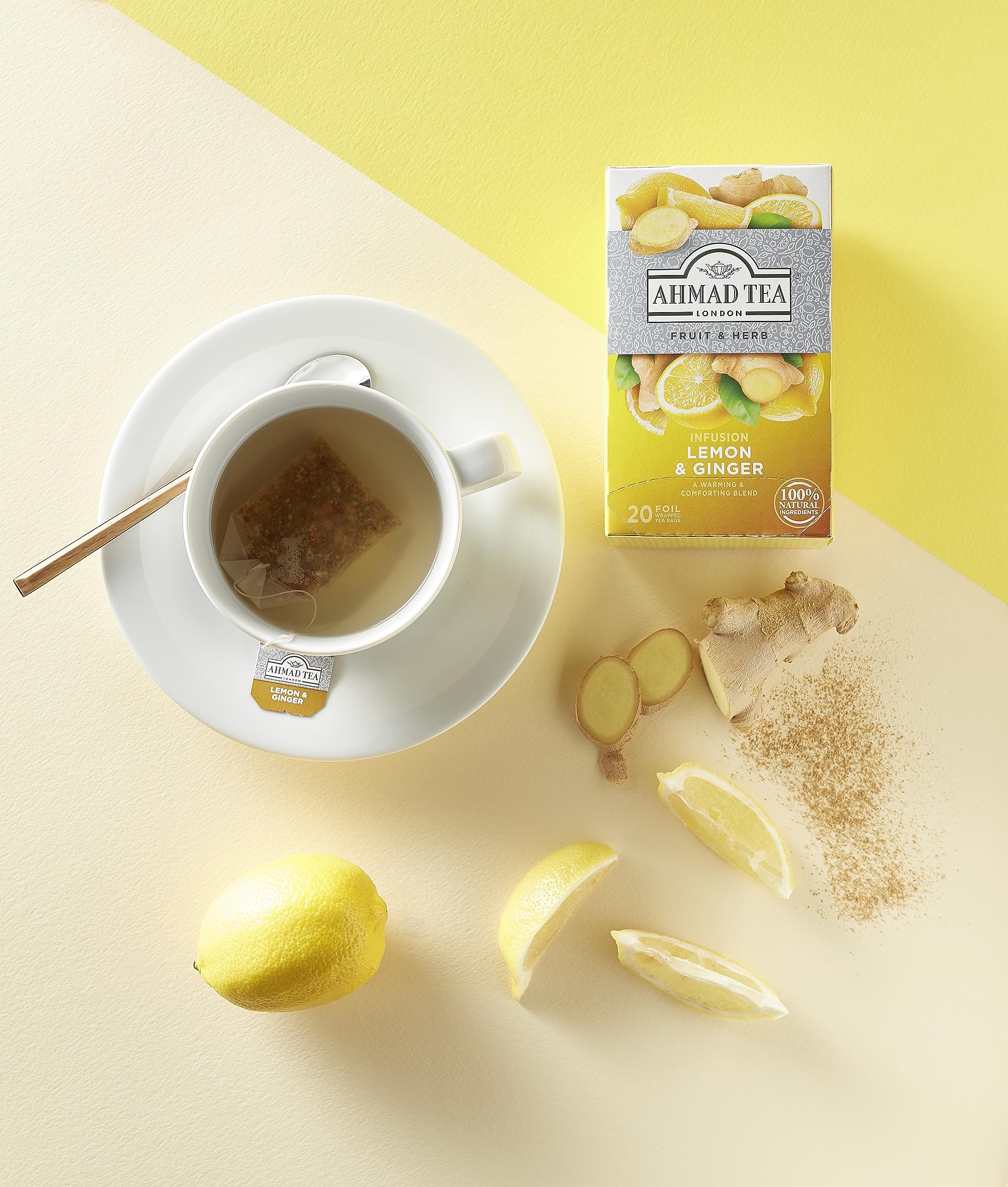 Ahmad Tea Lemon & Ginger Fruit & Herbal Infusion - 20 Individually Foil-Wrapped Teabags 3