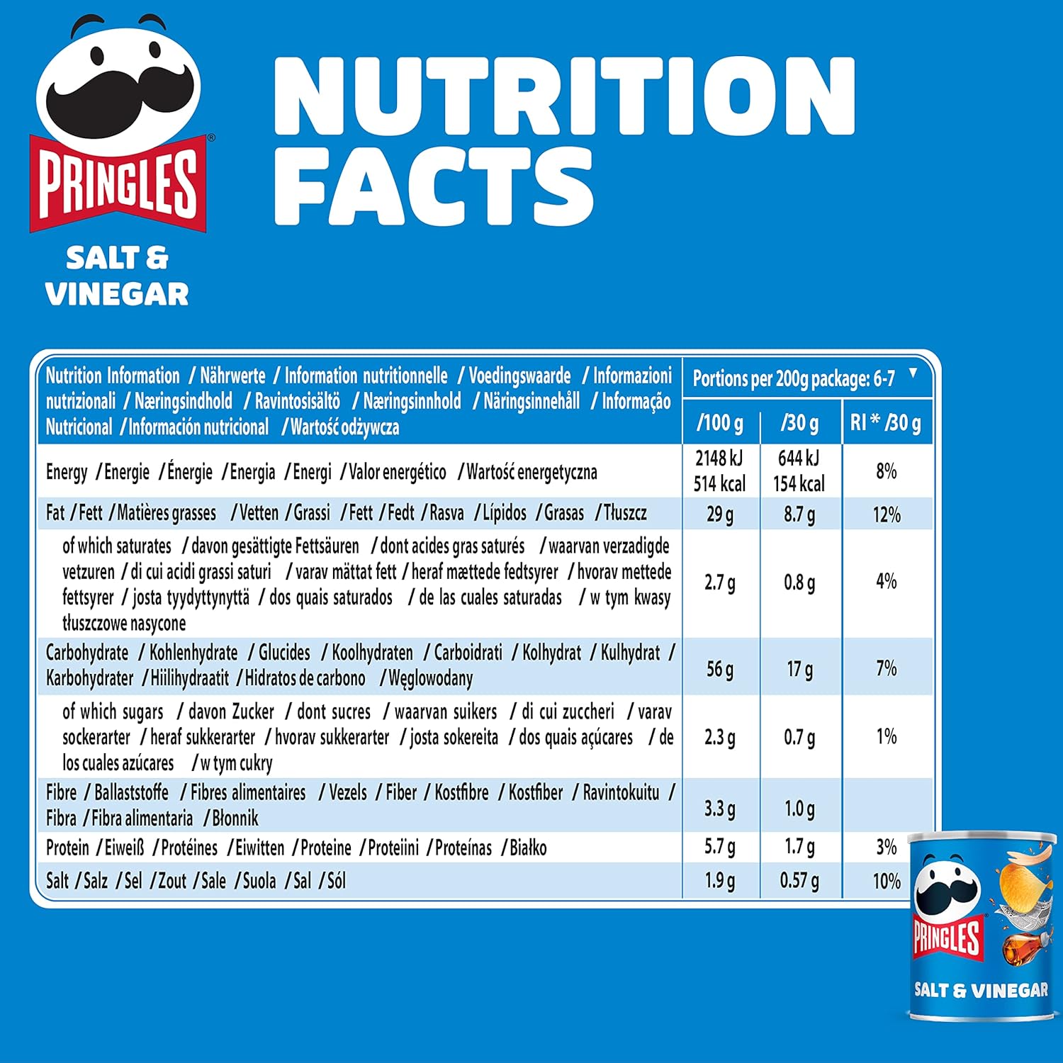 Pringles Salt and Vinegar Flavour Potato Chips, 40g (Pack of 12) 5