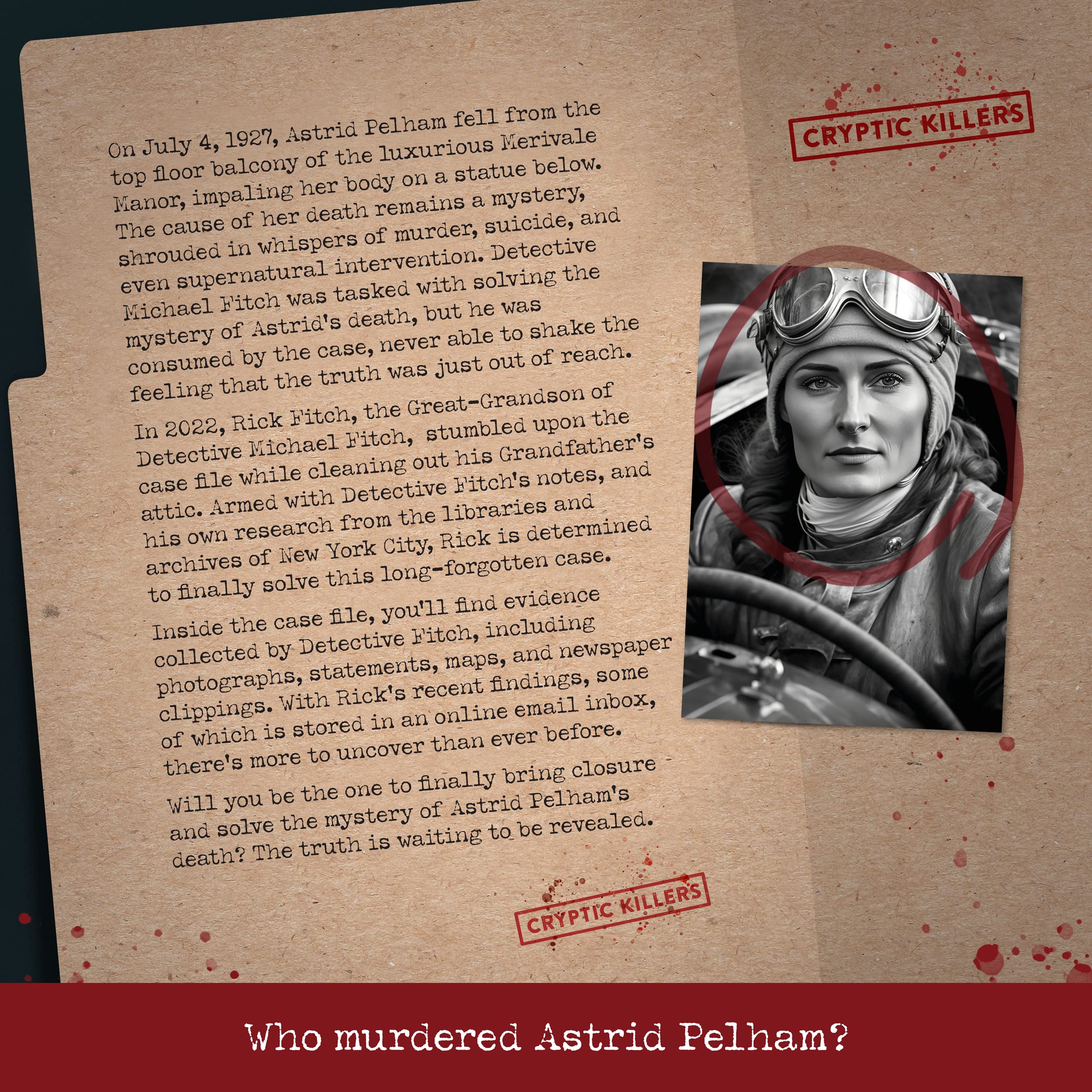 Cryptic Killers Cold Case Files Investigation - Murder at Merivale Manor | 30 Pieces of Evidence | 4/5 Difficulty