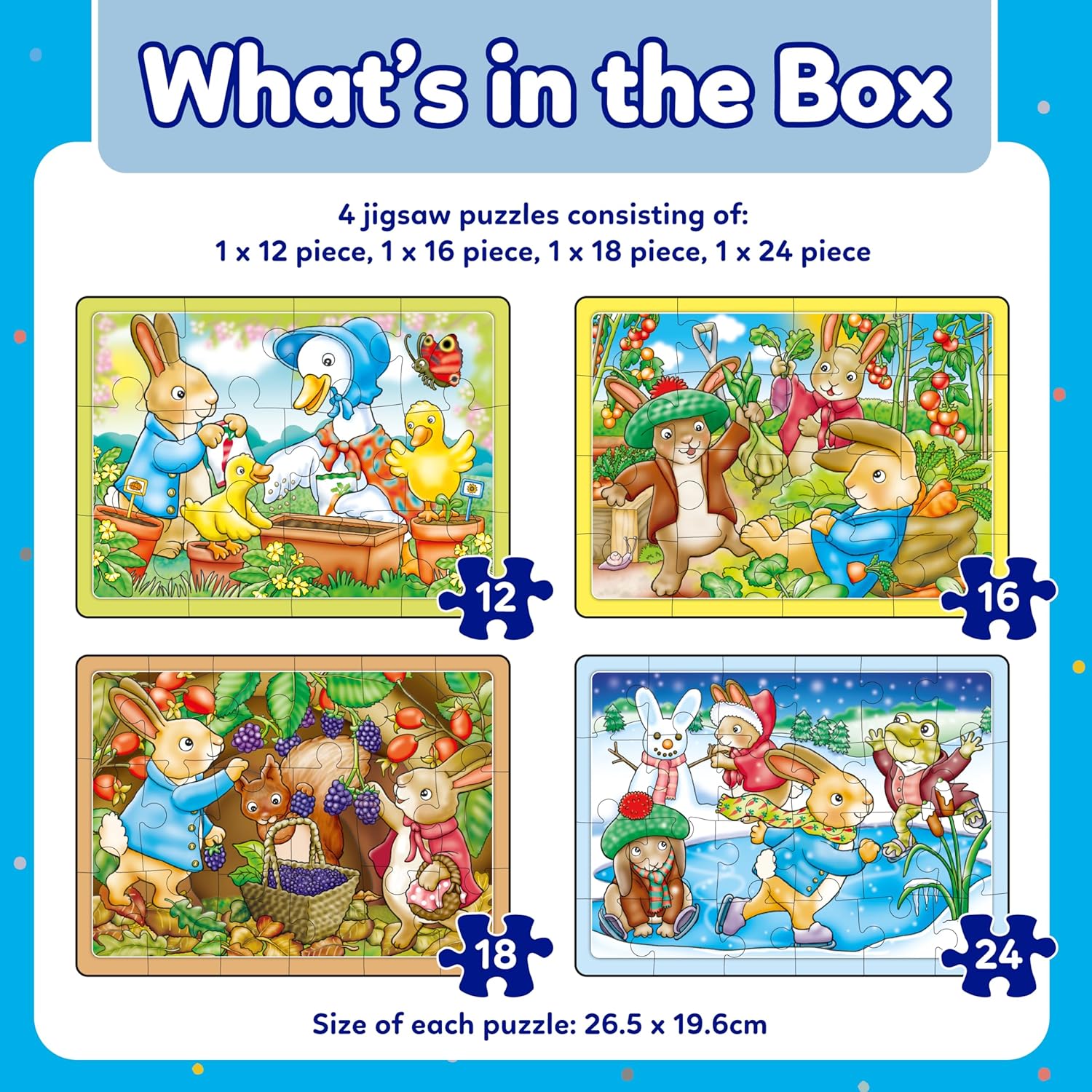 Orchard Toys Peter Rabbit 4-in-a-Box Puzzles - 12, 16, 18, 24 Piece Jigsaw Puzzle Set 6