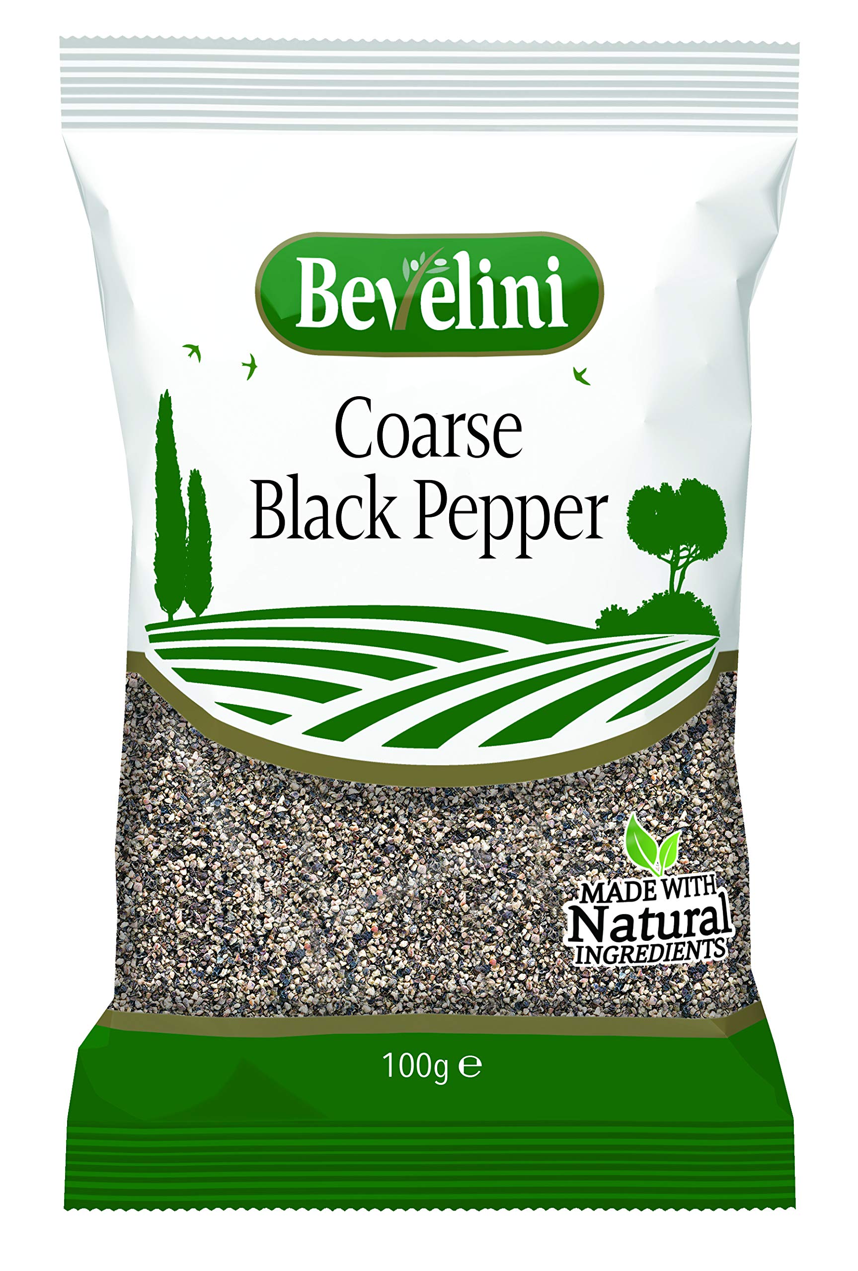 Bevelini Coarse Black Pepper 100g - Crushed Black Peppercorns for Cooking