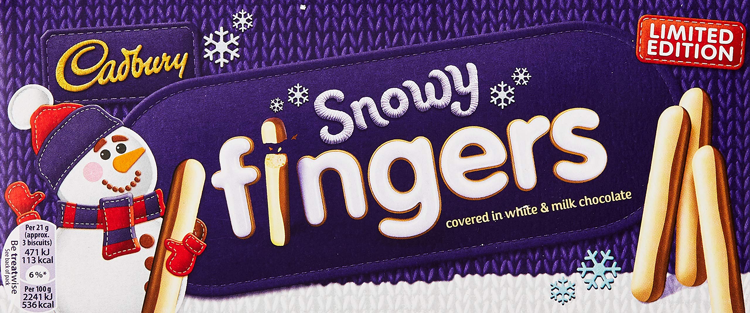 Cadbury Snowy Fingers Limited Edition Chocolate Biscuits, 115g