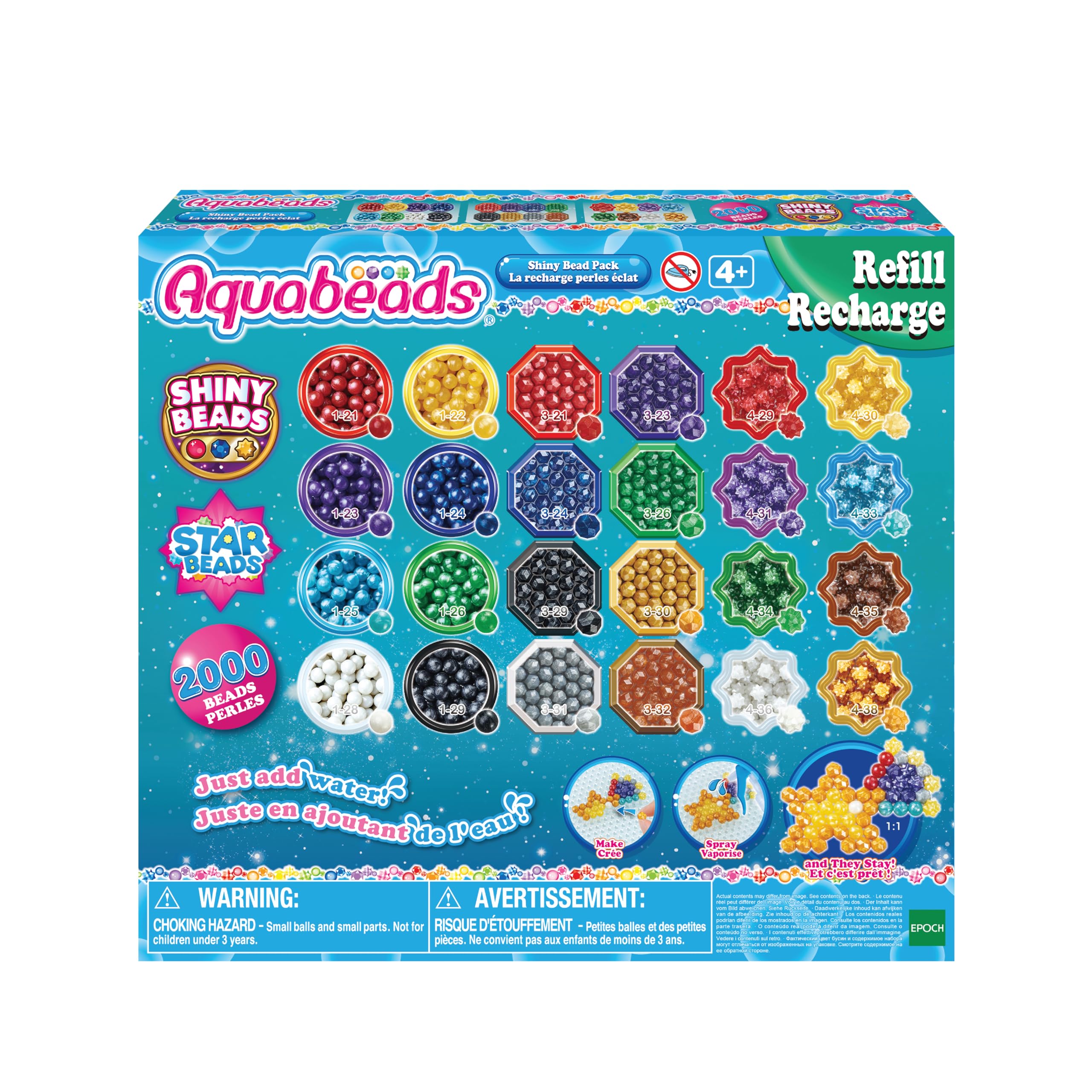 Aquabeads Shiny Bead Pack Refill - 2000 Beads in 24 Colors (Solid, Polygon, Star) | Ages 4+ 1