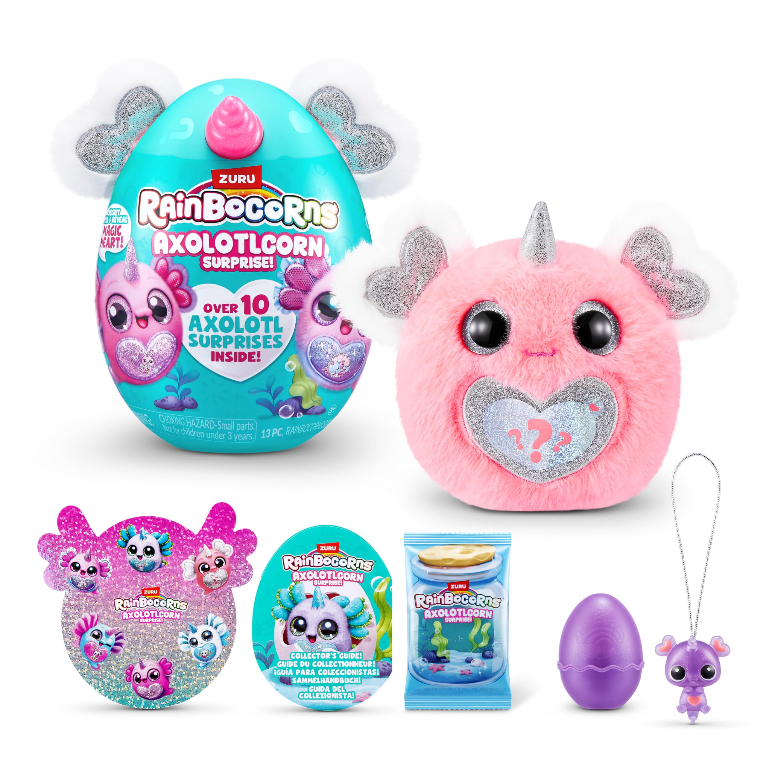 Rainbocorns Axolotlcorn Surprise - Collectible Plush Toy with Hug-to-Hatch Egg, Flowy - Ages 3+