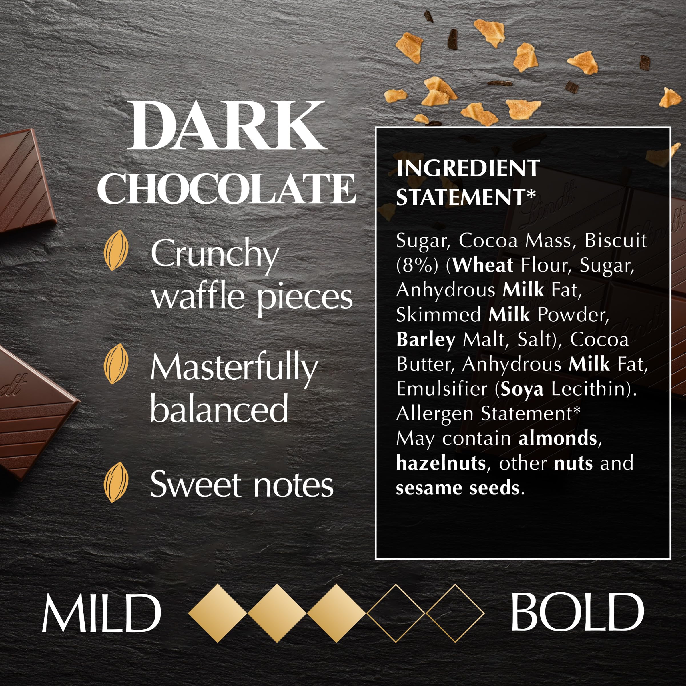 Lindt - Excellence Dark Chocolate Crunchy Waffle Bar 100g 5