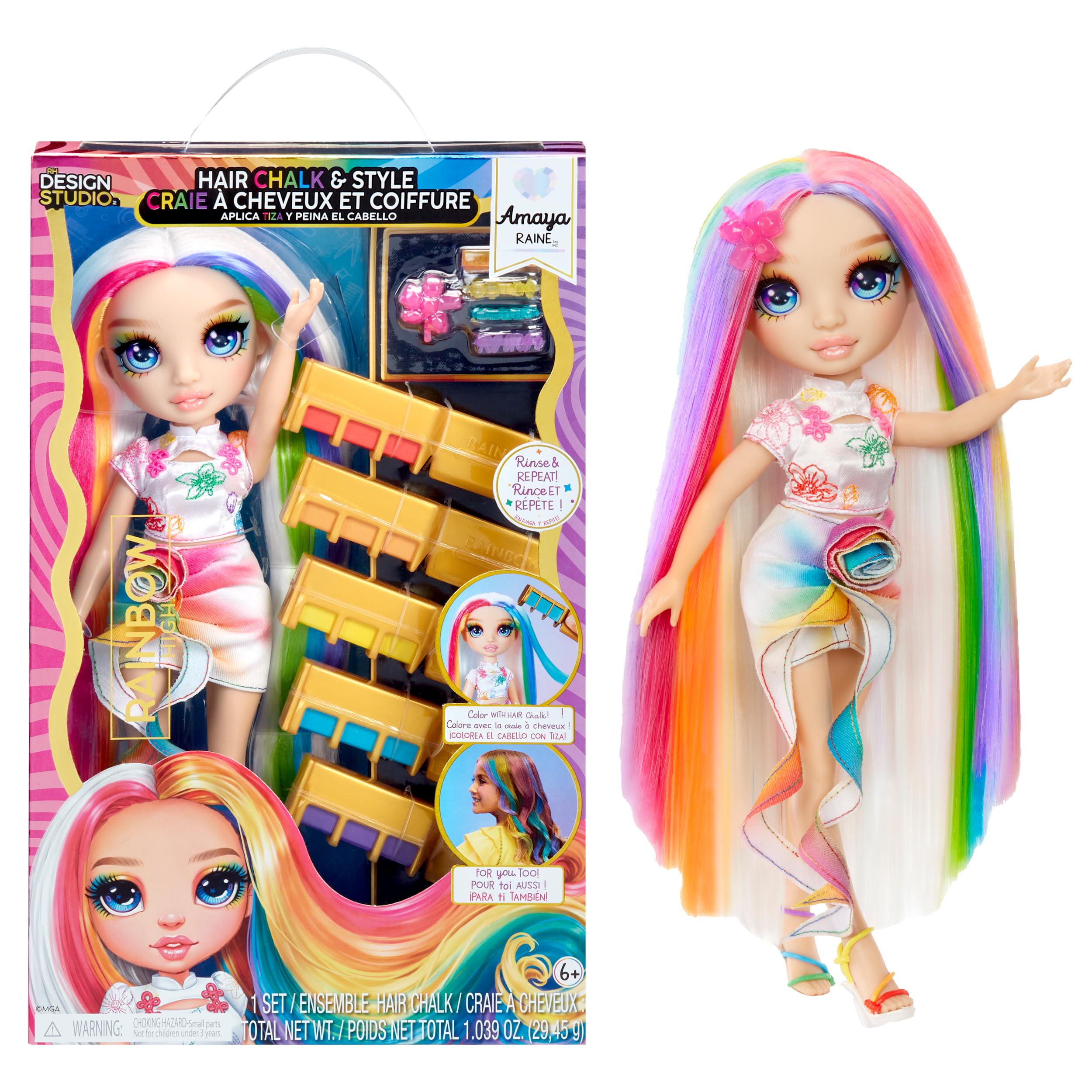Rainbow High Hair Chalk & Style Doll - Amaya - 28 cm Fashion Doll with Washable Hair Chalk Kit