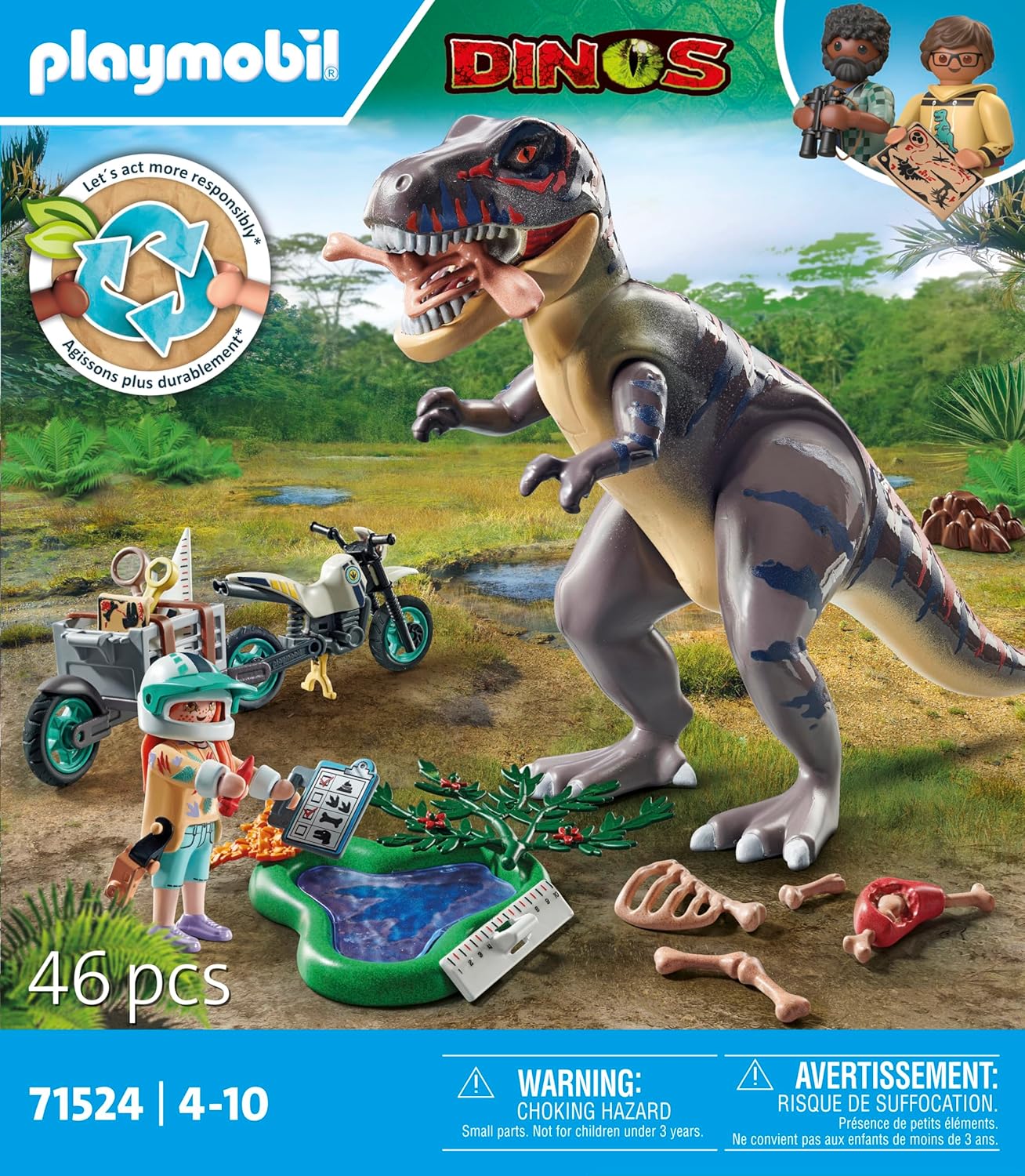 Playmobil 71524 Dinos: T-Rex Trace Path - Exciting Dinosaur Expedition Playset for Kids 4+ 5