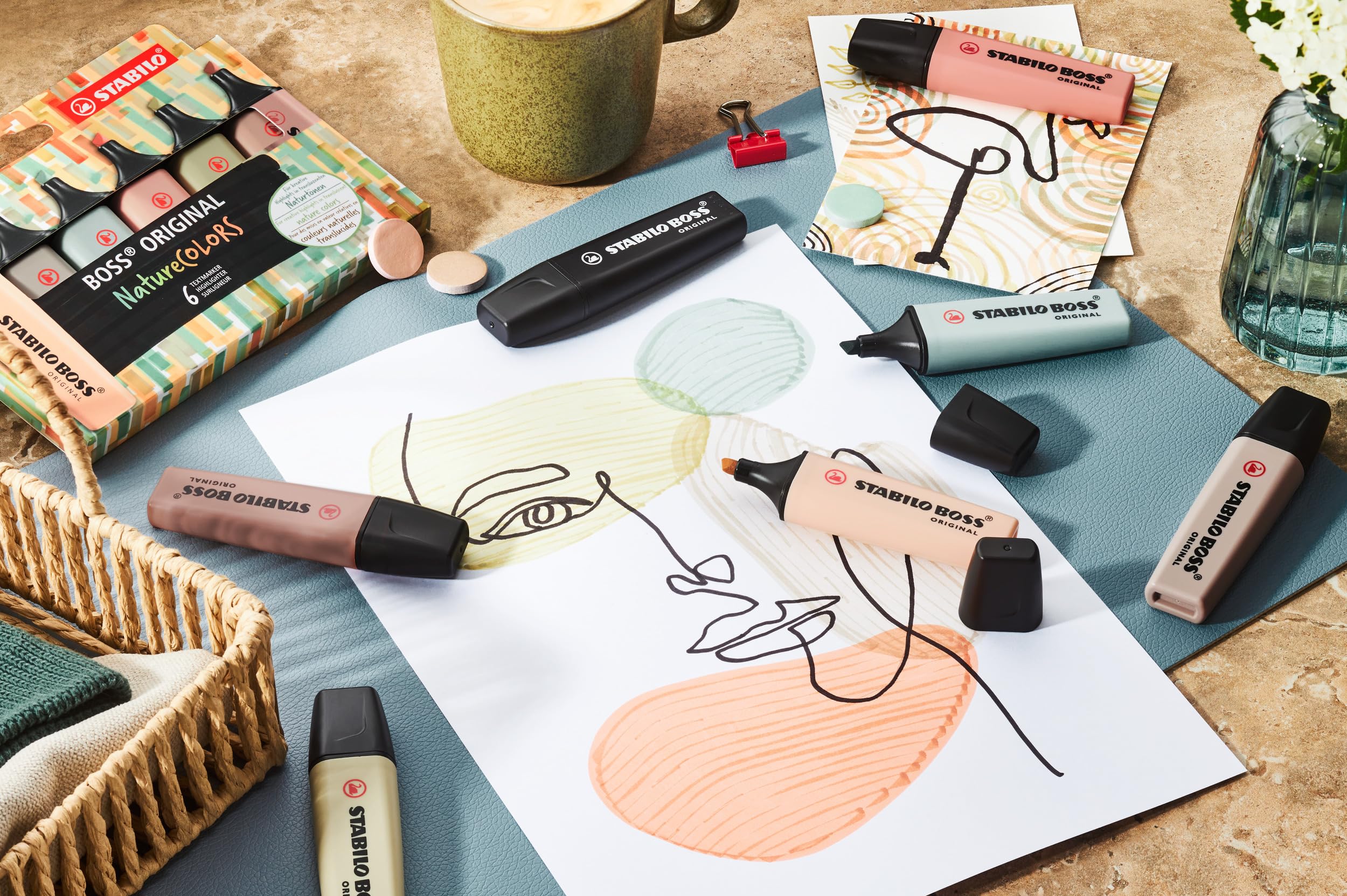 STABILO BOSS ORIGINAL NatureCOLORS Highlighter - Pack of 6 - Earthy Tones | Chisel Tip 2mm/5mm 6