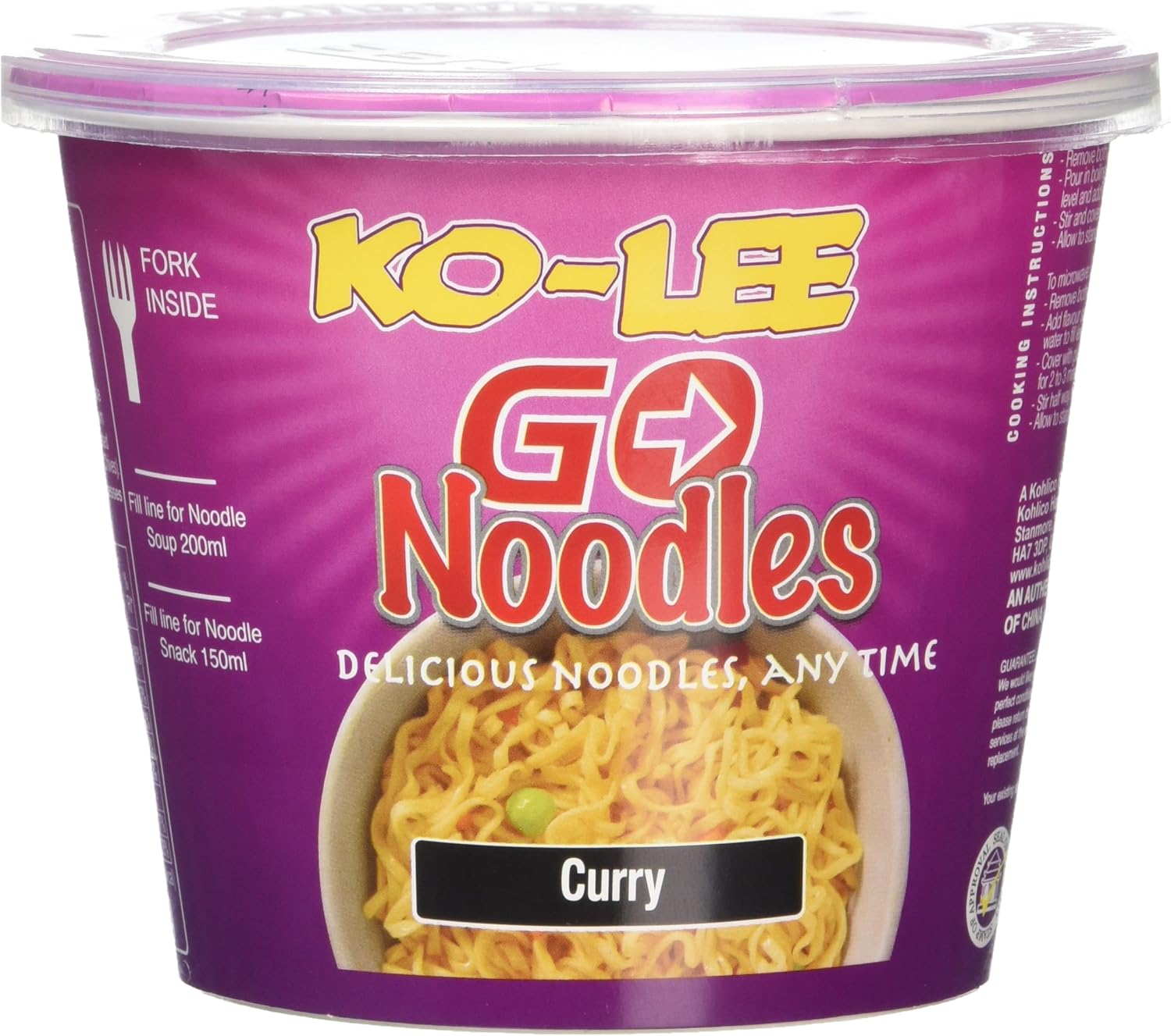 Ko-lee Go Cup Noodles Curry Flavour 65g (Pack of 12)