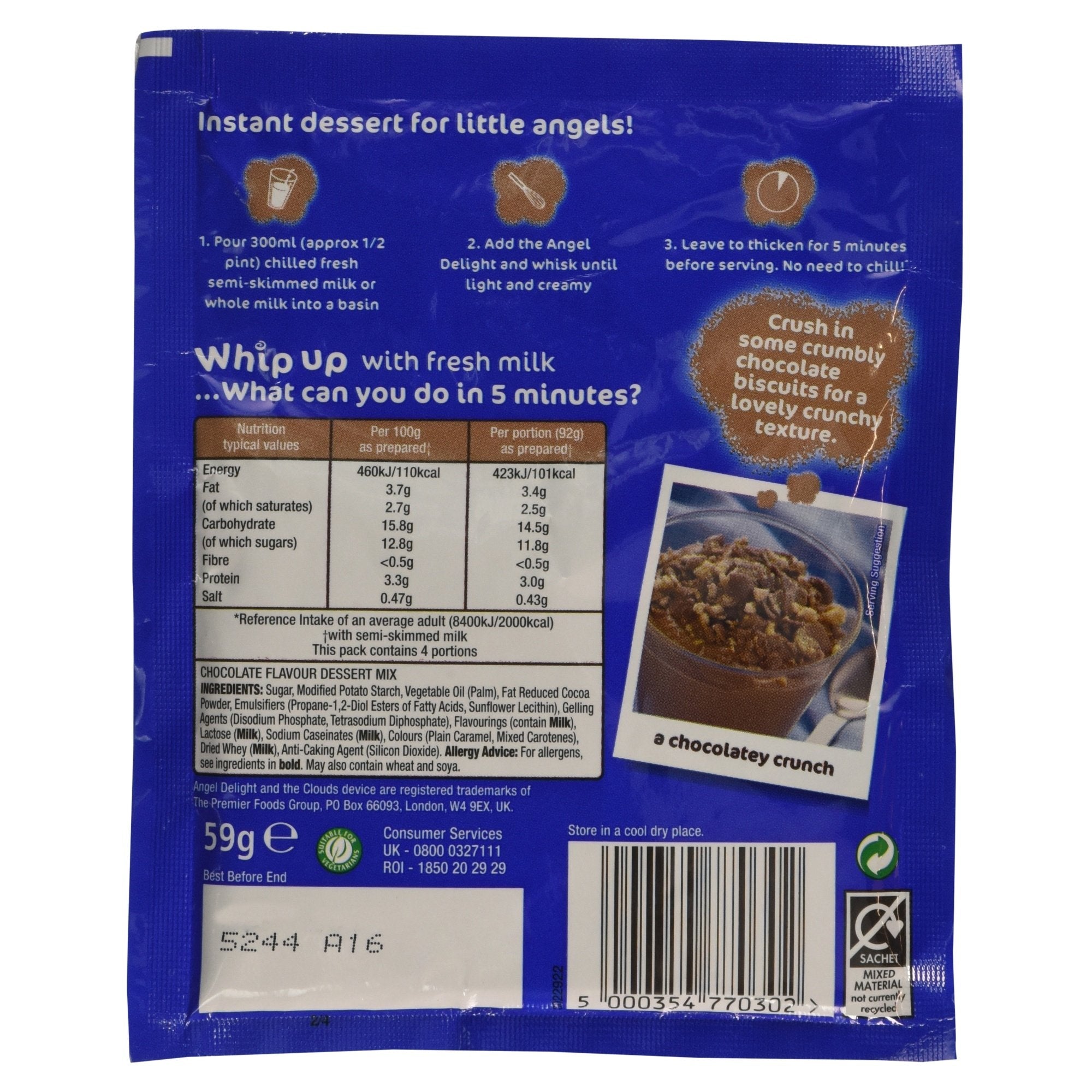 Angel Delight Smooth & Creamy Chocolate Flavour Instant Dessert Mix, 59g