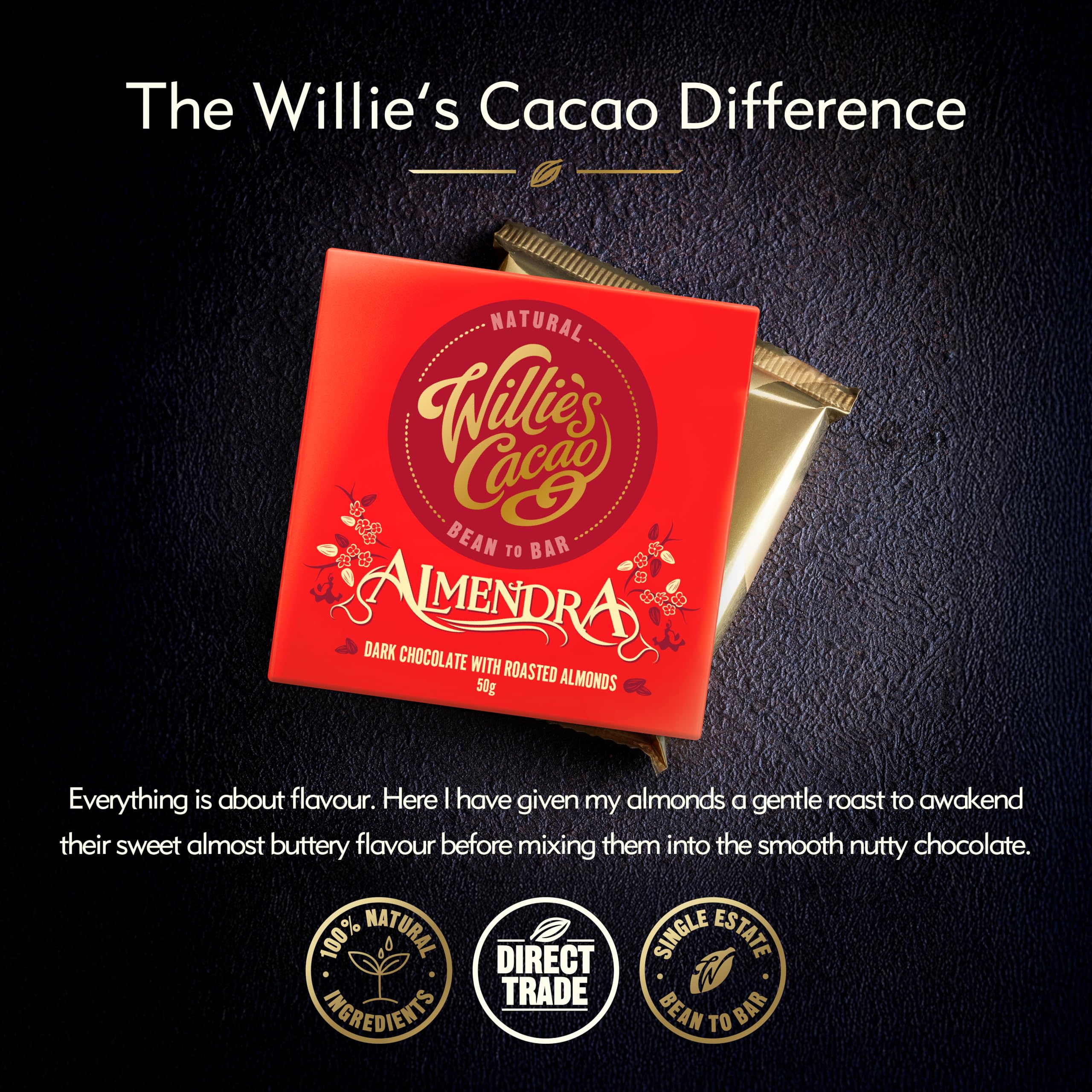 Willie's Cacao - Almendra 70% Dark Chocolate with Roasted Almonds Bar - 50g