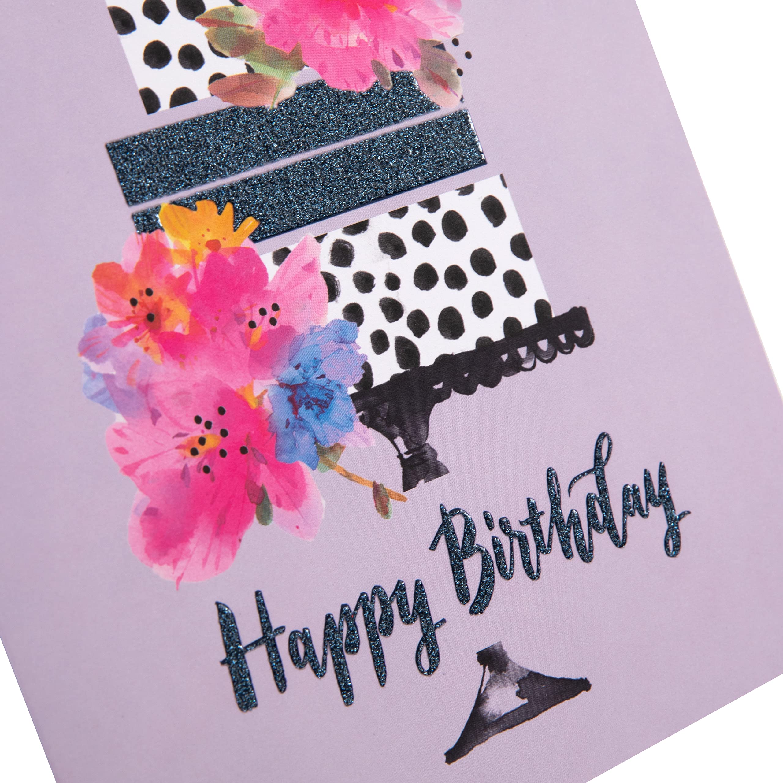 Hallmark Birthday Card 'Cake' - Contemporary Design | 16cm x 18cm | Glitter Details