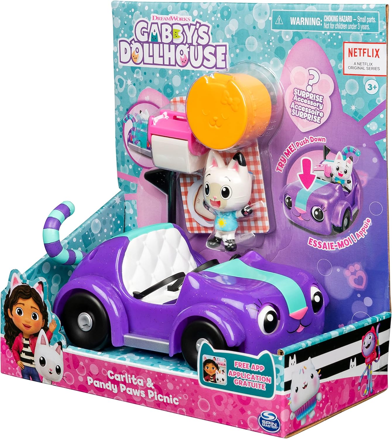Gabby's Dollhouse Carlita Car with Pandy Paws Figure & Picnic Playset - Interactive Vehicle for Kids 3+ 9