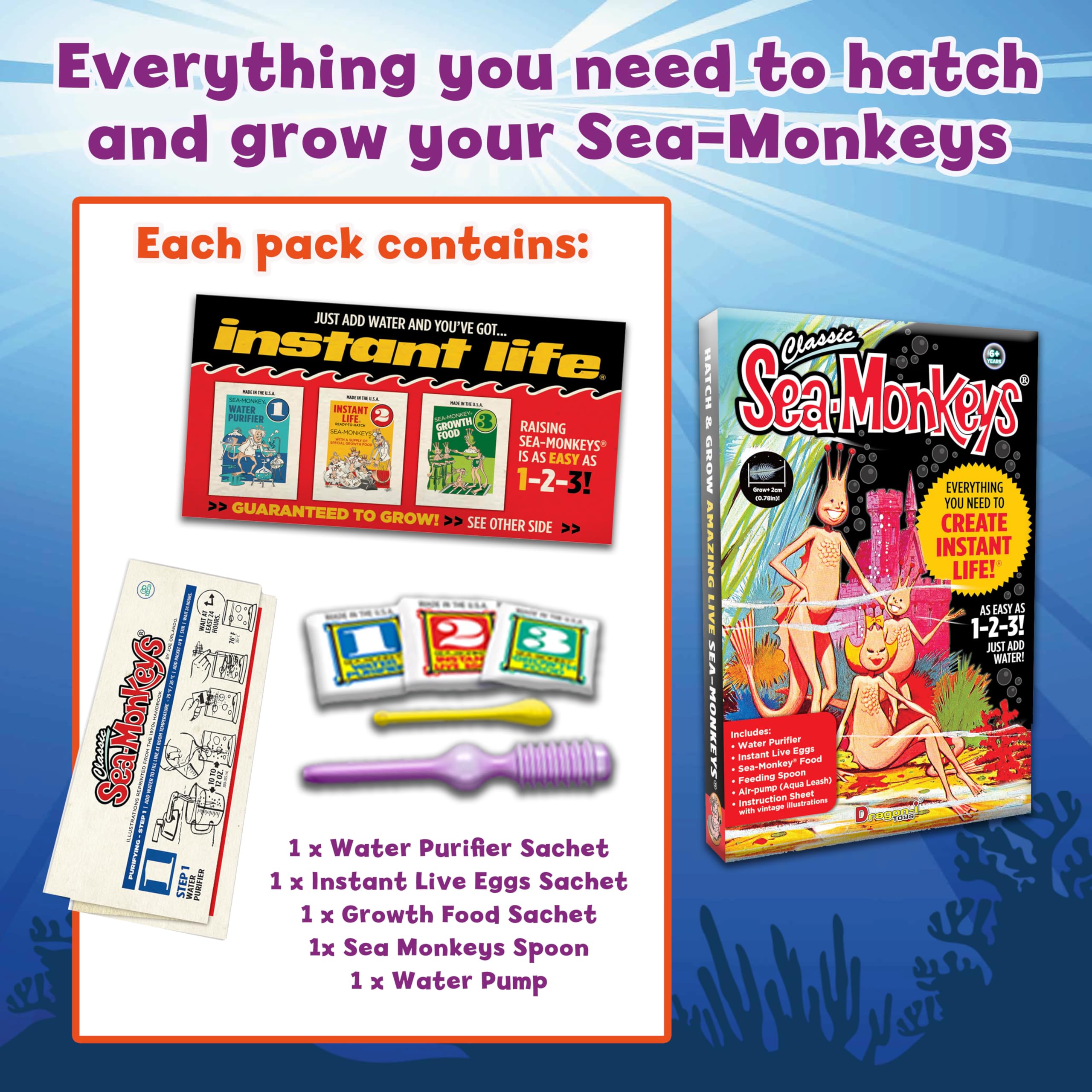 BANDAI Sea Monkeys Instant Life Retro Pack | Grow Your Own Brine Shrimp Pets | Ages 5+ 2