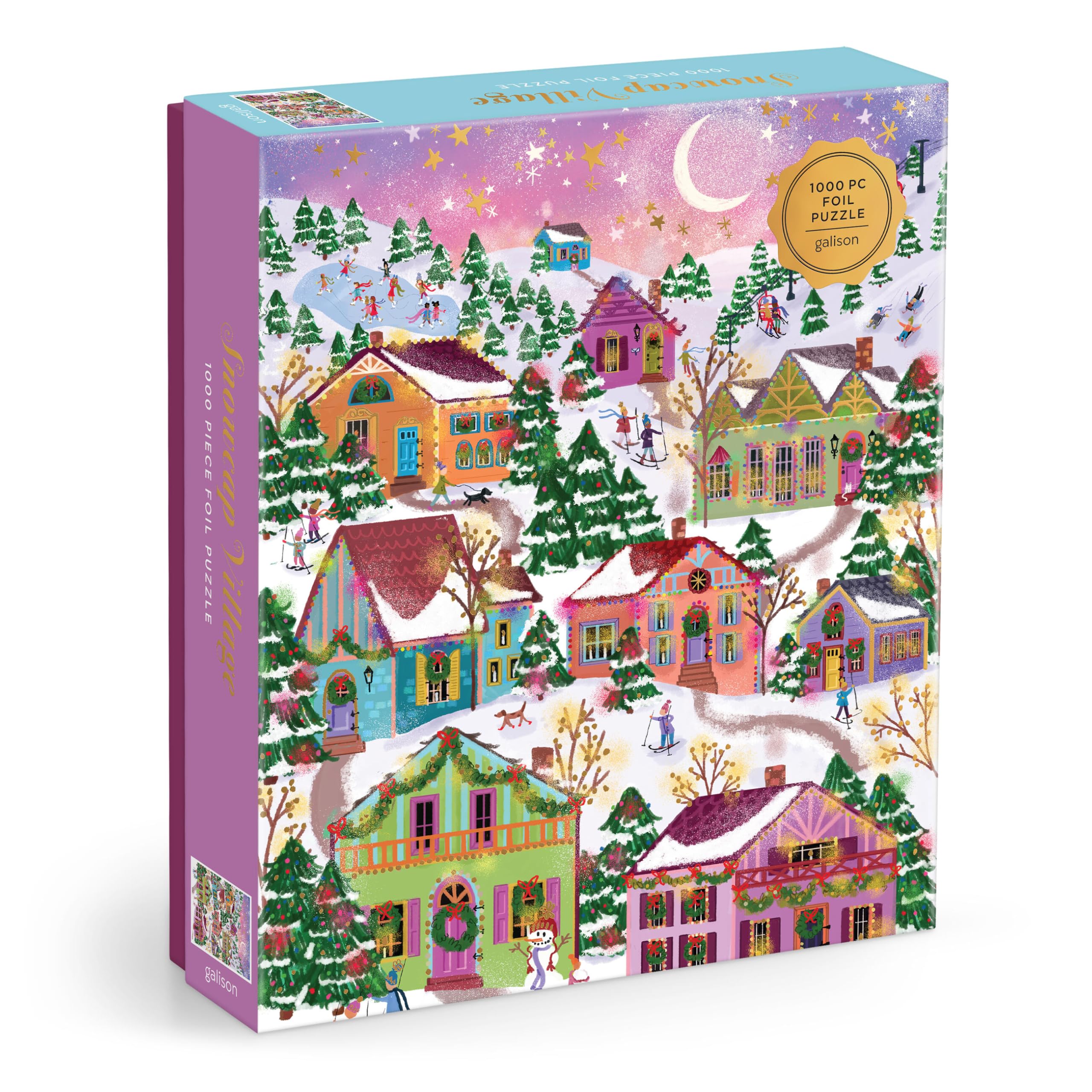 Galison Snowcap Village - 1000 Piece Foil Puzzle by Joy Laforme