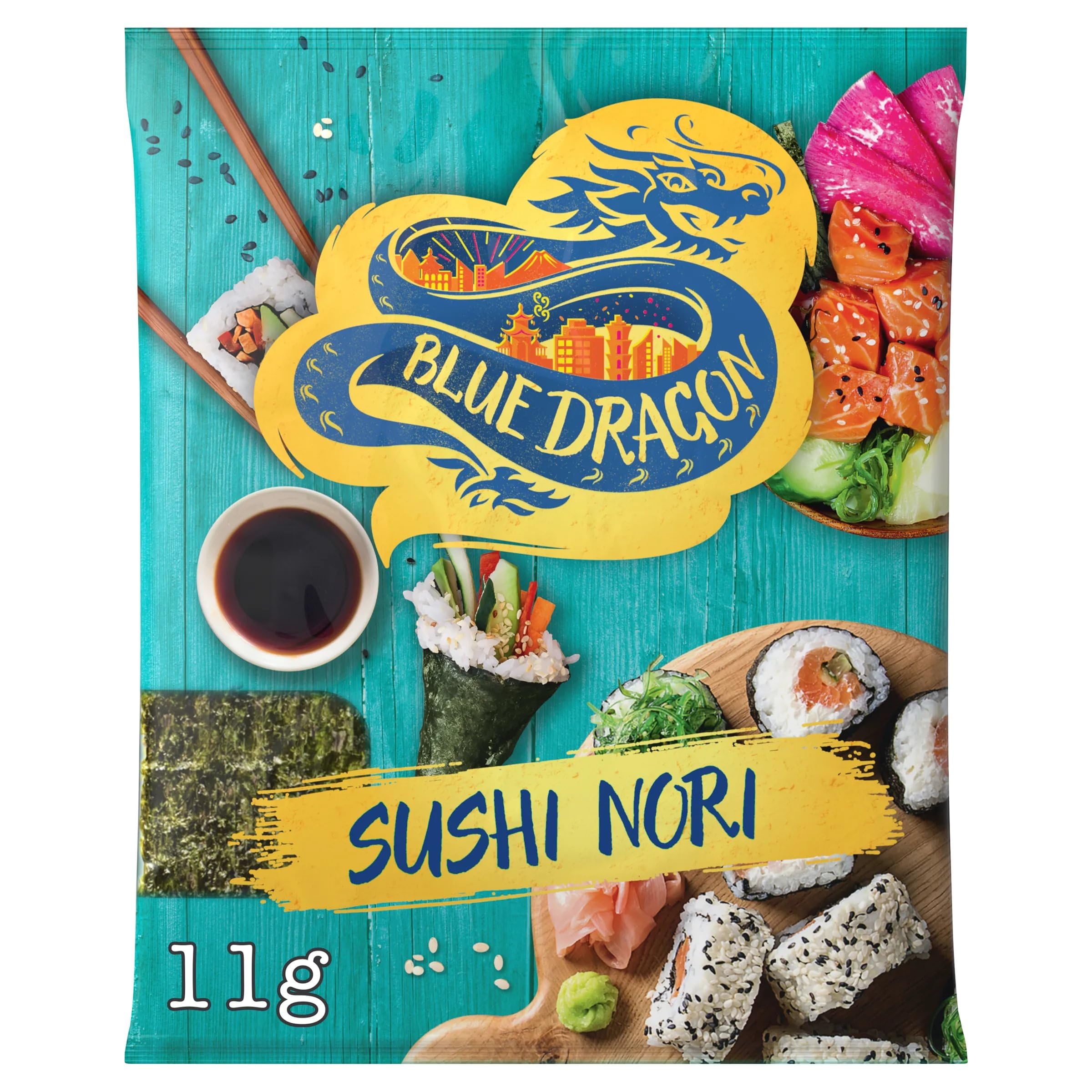 Blue Dragon Sushi Nori - Dried & Roasted Seaweed Sheets | 11g Pack | 5 Sheets 1