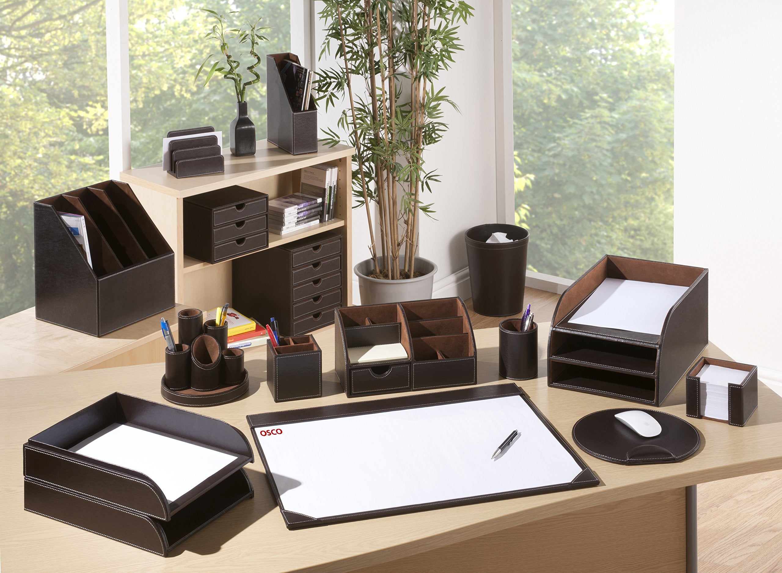 Osco Faux Leather A4 Document Storage Box with Lid | Stackable | Brown | 16 Litres 2