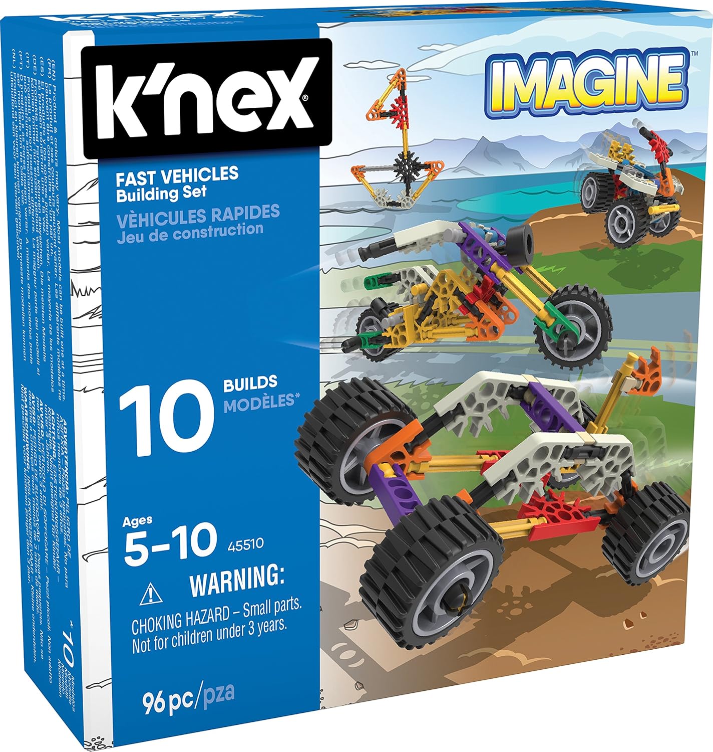 K"Nex Imagine 10 Model Beginner Fun Fast Vehicles Building Set - 96 Piece STEM Kit for Ages 5+
