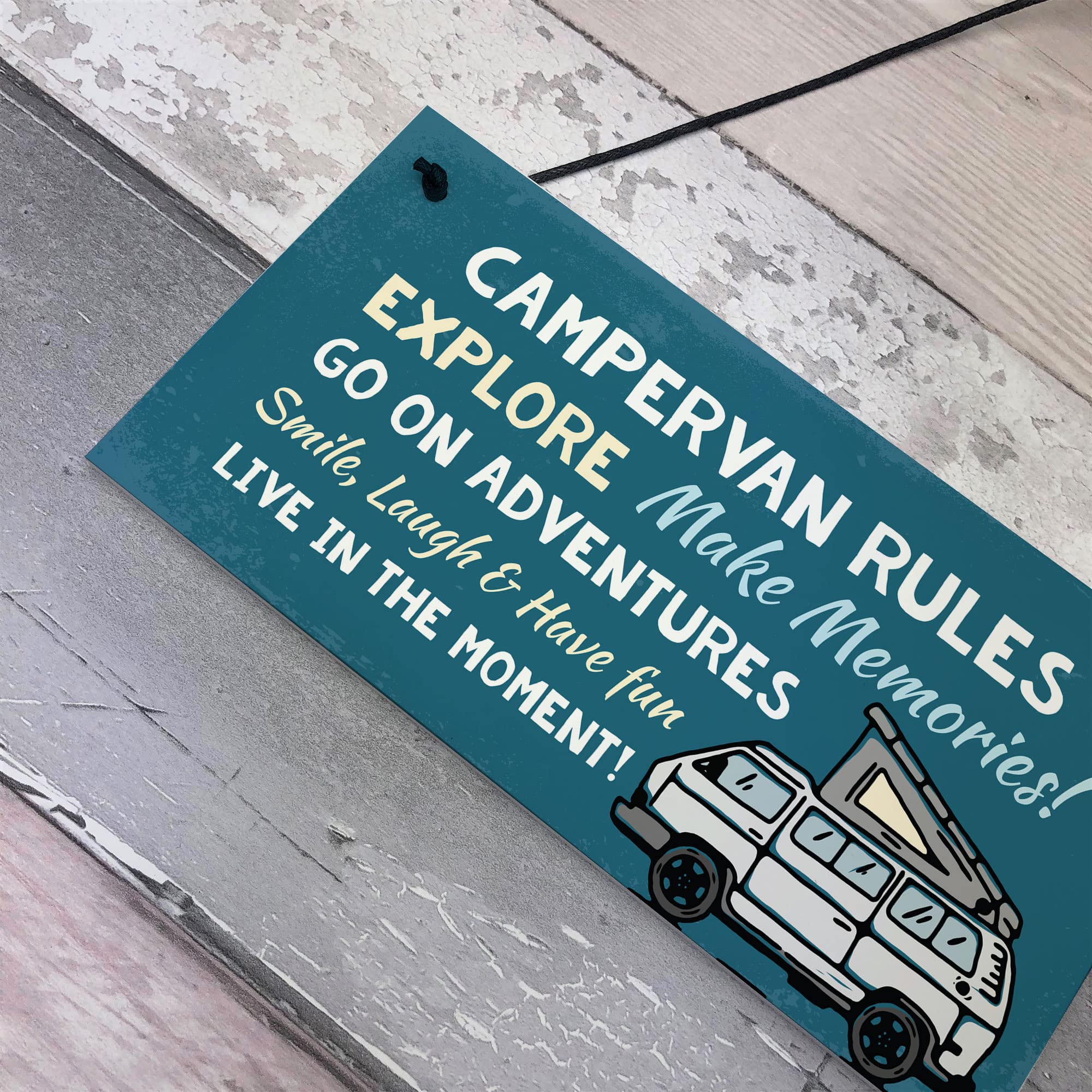 RED OCEAN Campervan Rules Hanging Door Plaque | Blue PVC | 200x100mm | Handmade in England 9