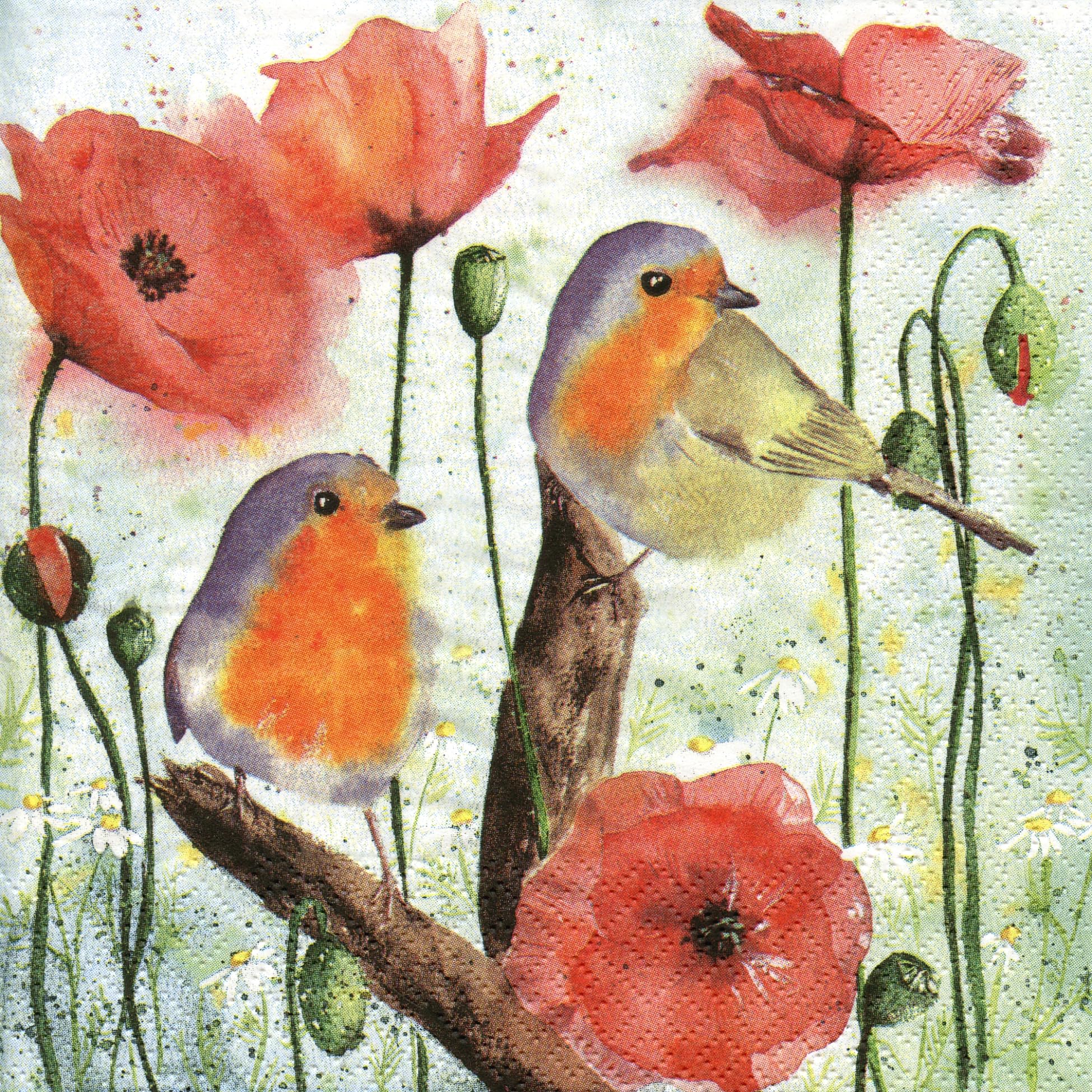 Jet Paper Robin Birds and Poppy Flowers 3-Ply Napkin 33 cm