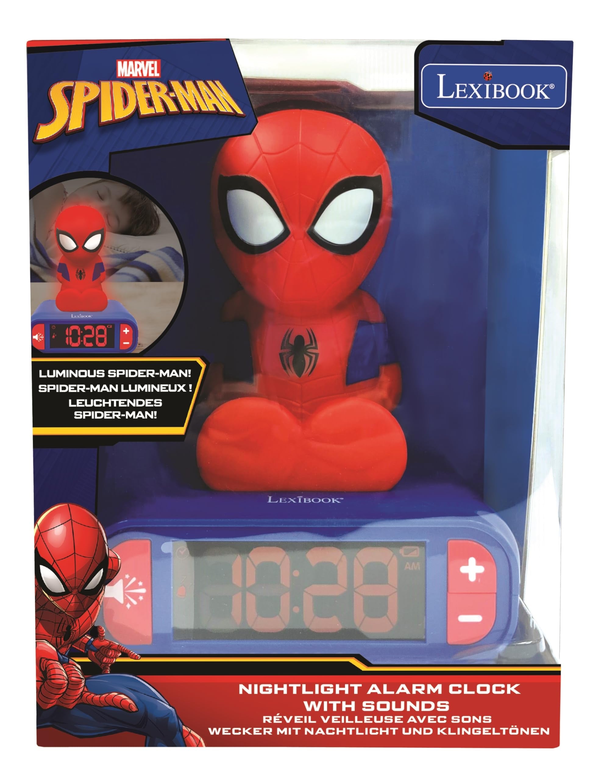 LEXIBOOK Spider-Man Digital Alarm Clock with Light-Up Feature and Sound Effects - Blue 8