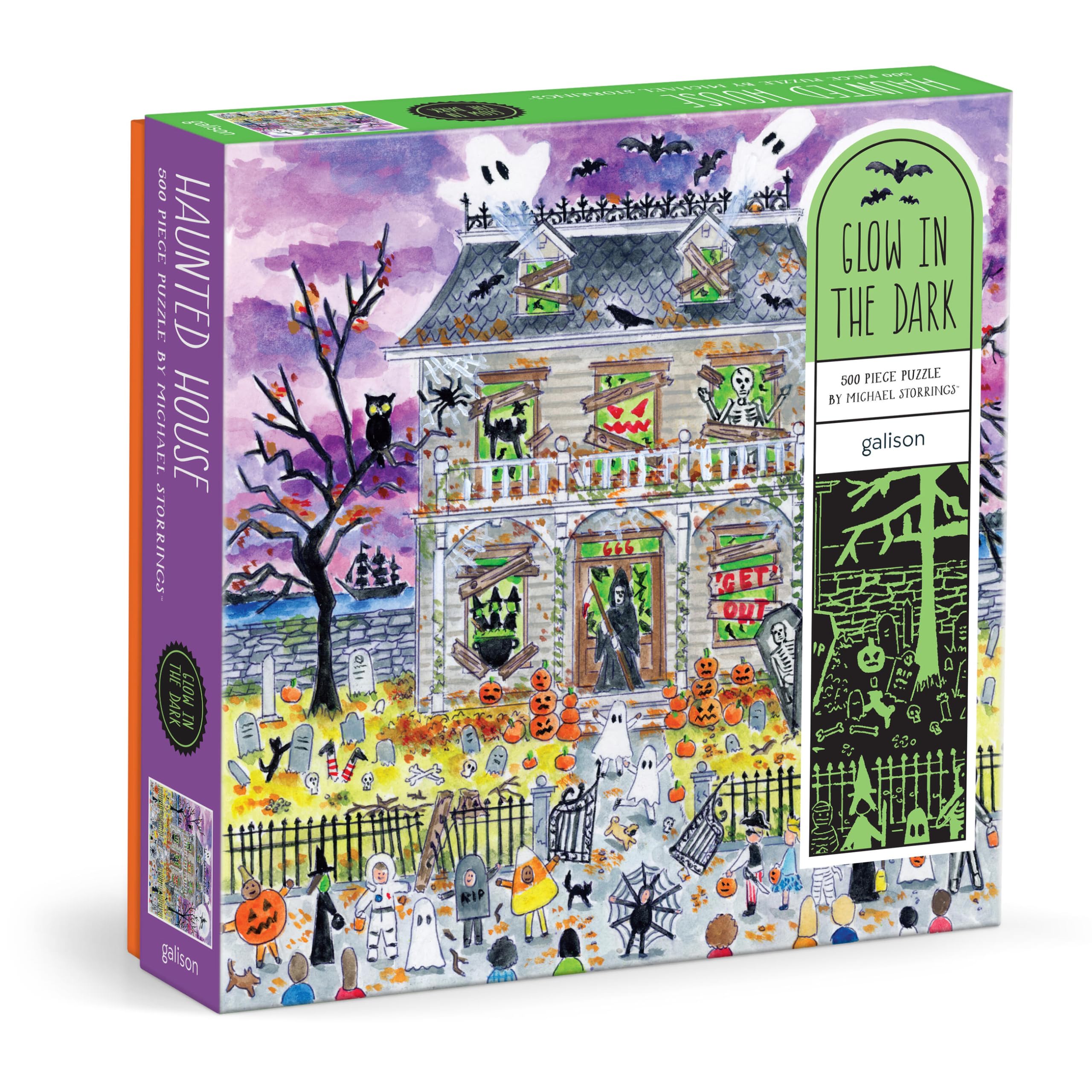 Galison Haunted House - 500 Piece Glow in the Dark Jigsaw Puzzle for Adults & Kids